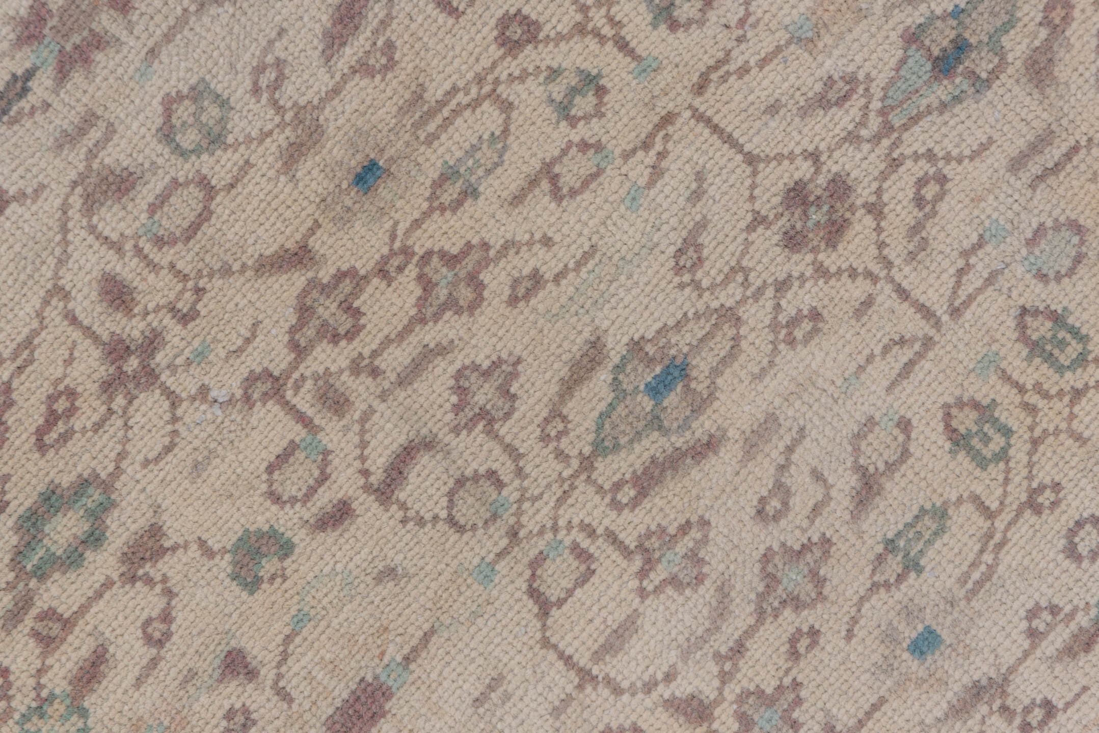 6' x 9' one-of-a-kind handmade vintage Sivas medium size rug. Color palette: ivory, taupe, pale blue, sage, beige, soft pink