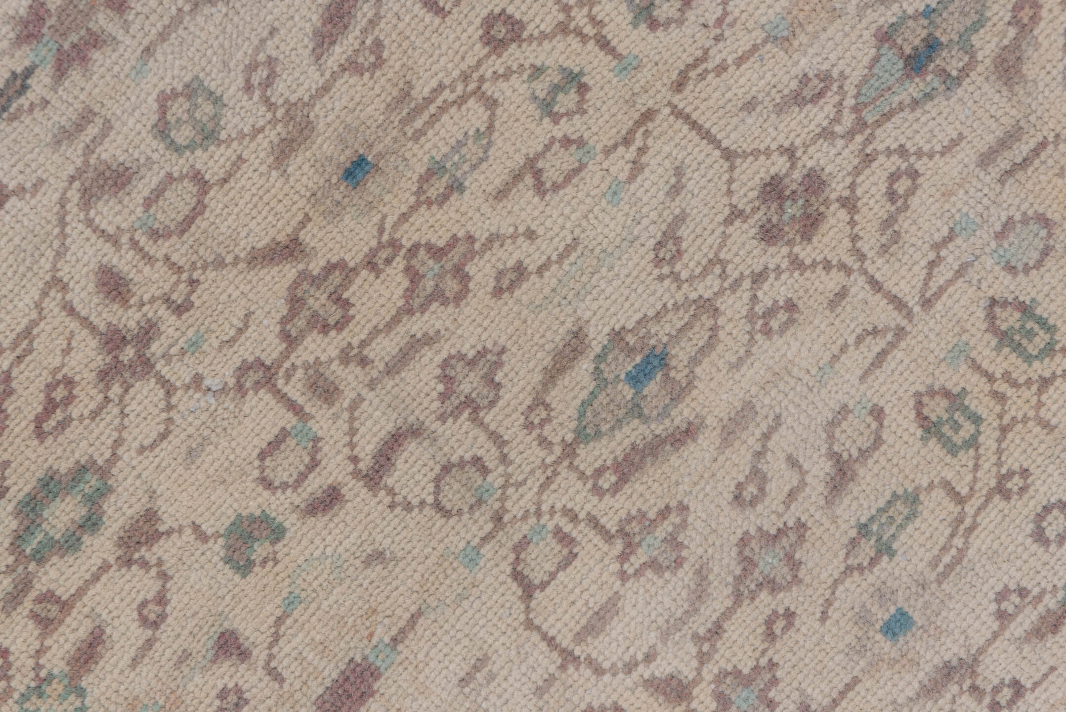 6' x 9' one-of-a-kind handmade vintage Sivas medium size rug. Color palette: ivory, taupe, pale blue, sage, beige, soft pink