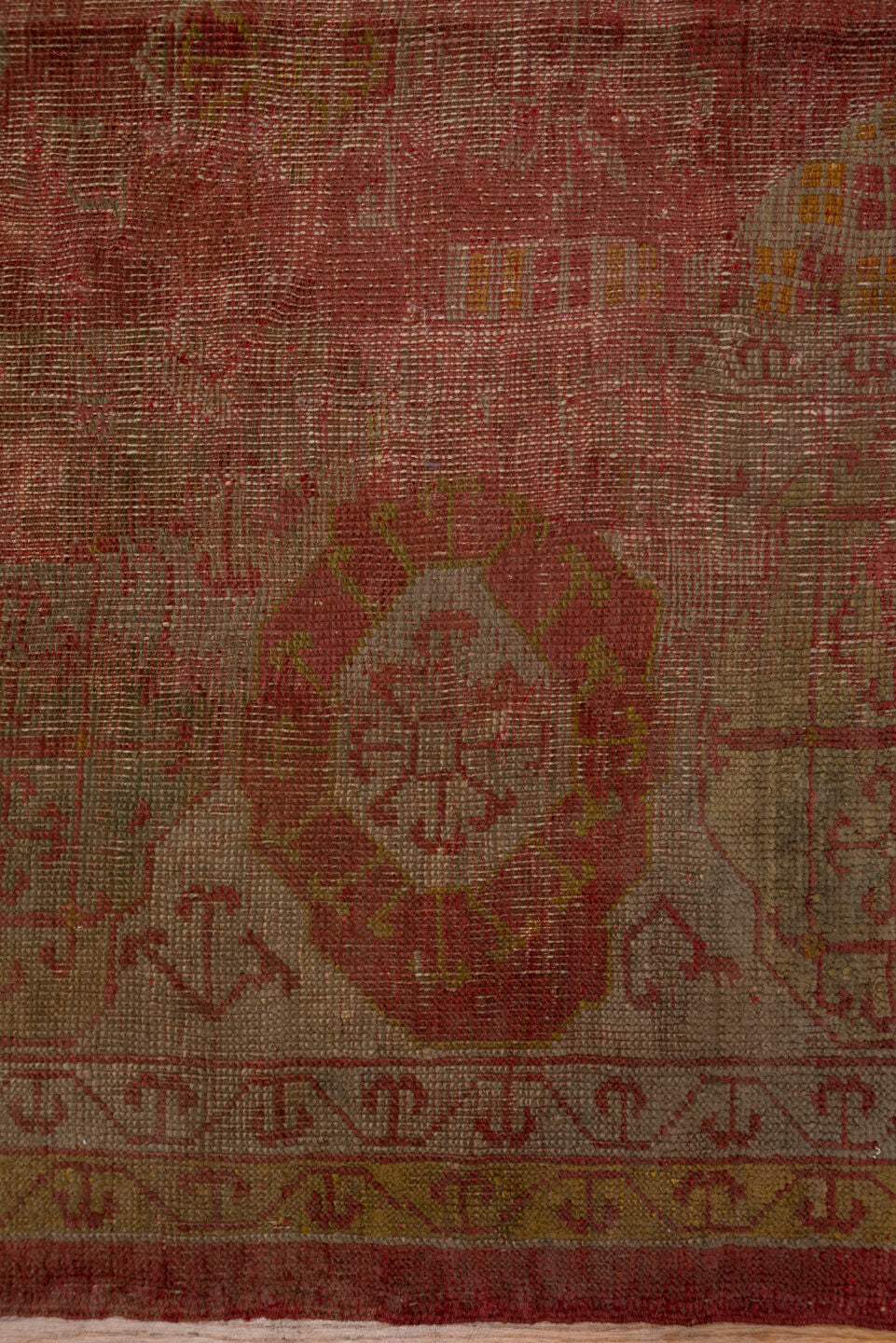 10' x 15' one-of-a-kind handmade vintage Oushak rug. Color palette: coral, rose, beige, gold, terra cotta, camel, rust