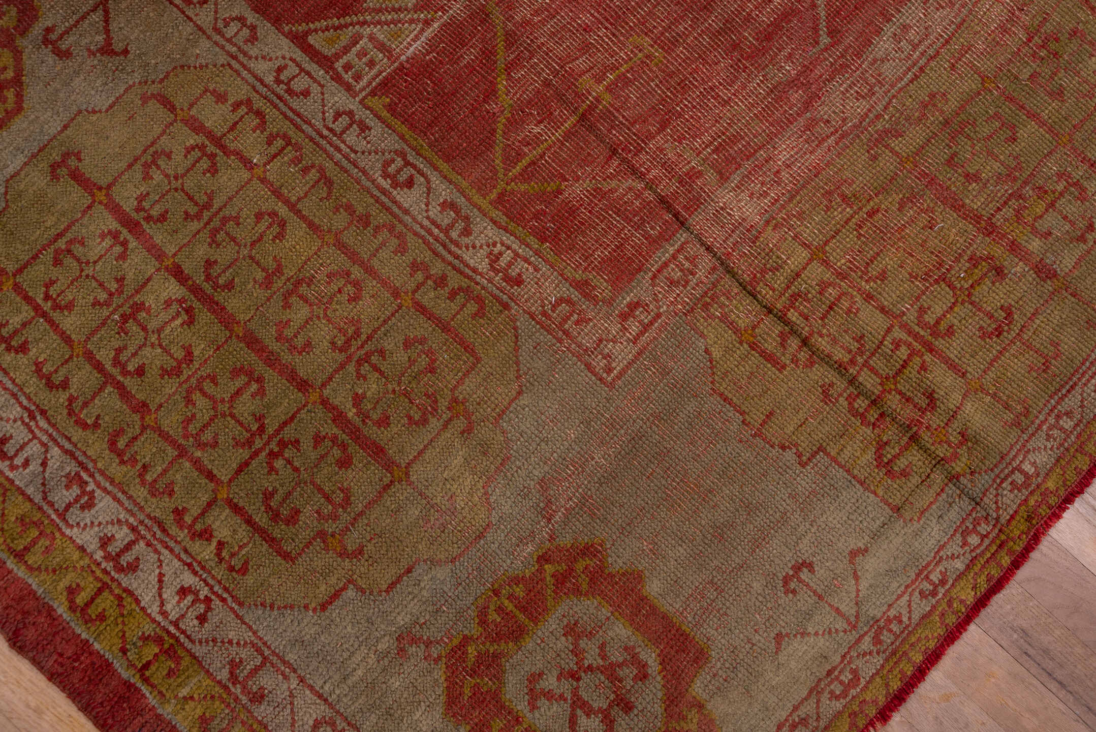 10' x 15' one-of-a-kind handmade vintage Oushak rug. Color palette: brown, pink, red