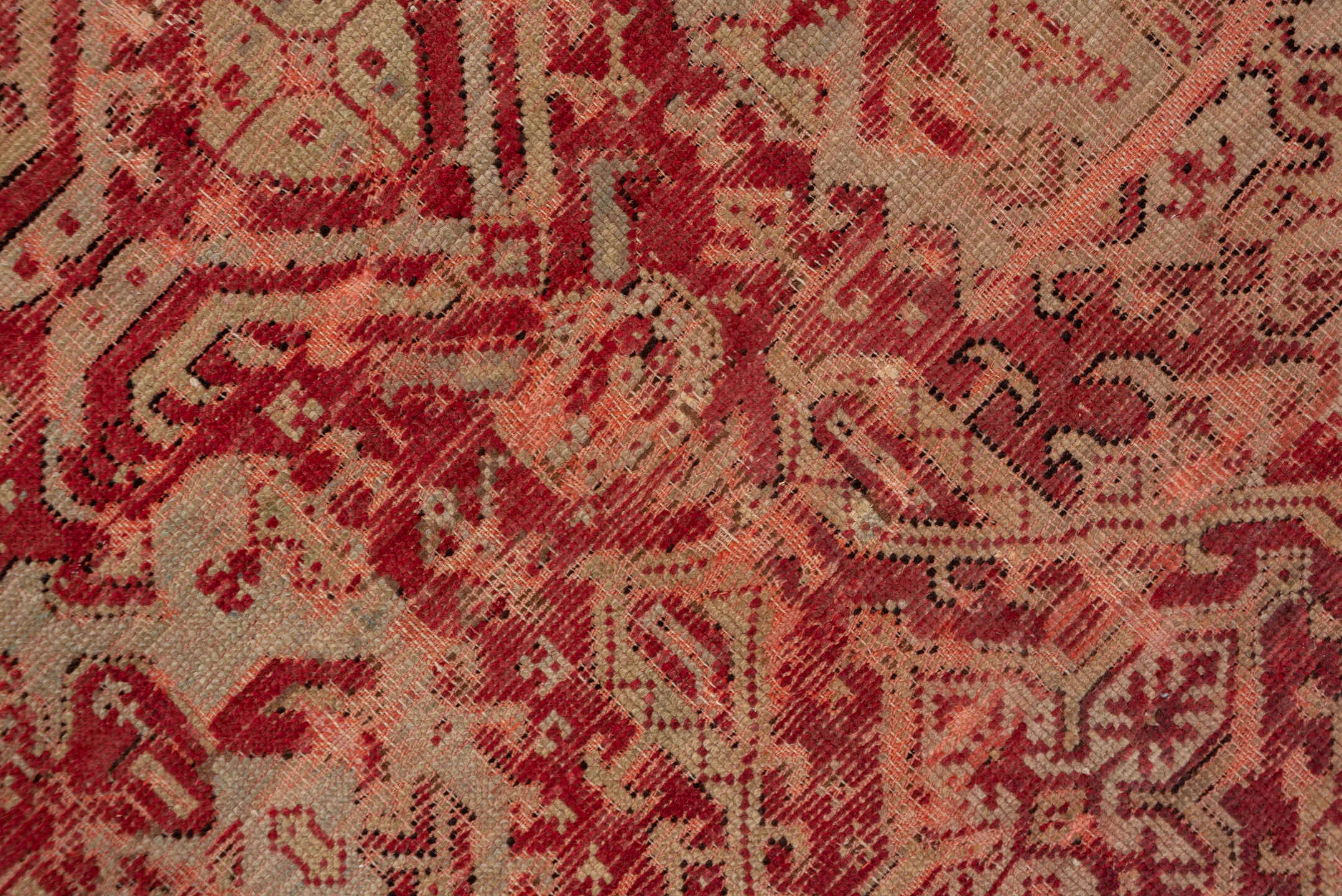 12' x 17' one-of-a-kind handmade antique Oushak oversize rug. Color palette: coral, rose, terra cotta, burgundy, dusty pink