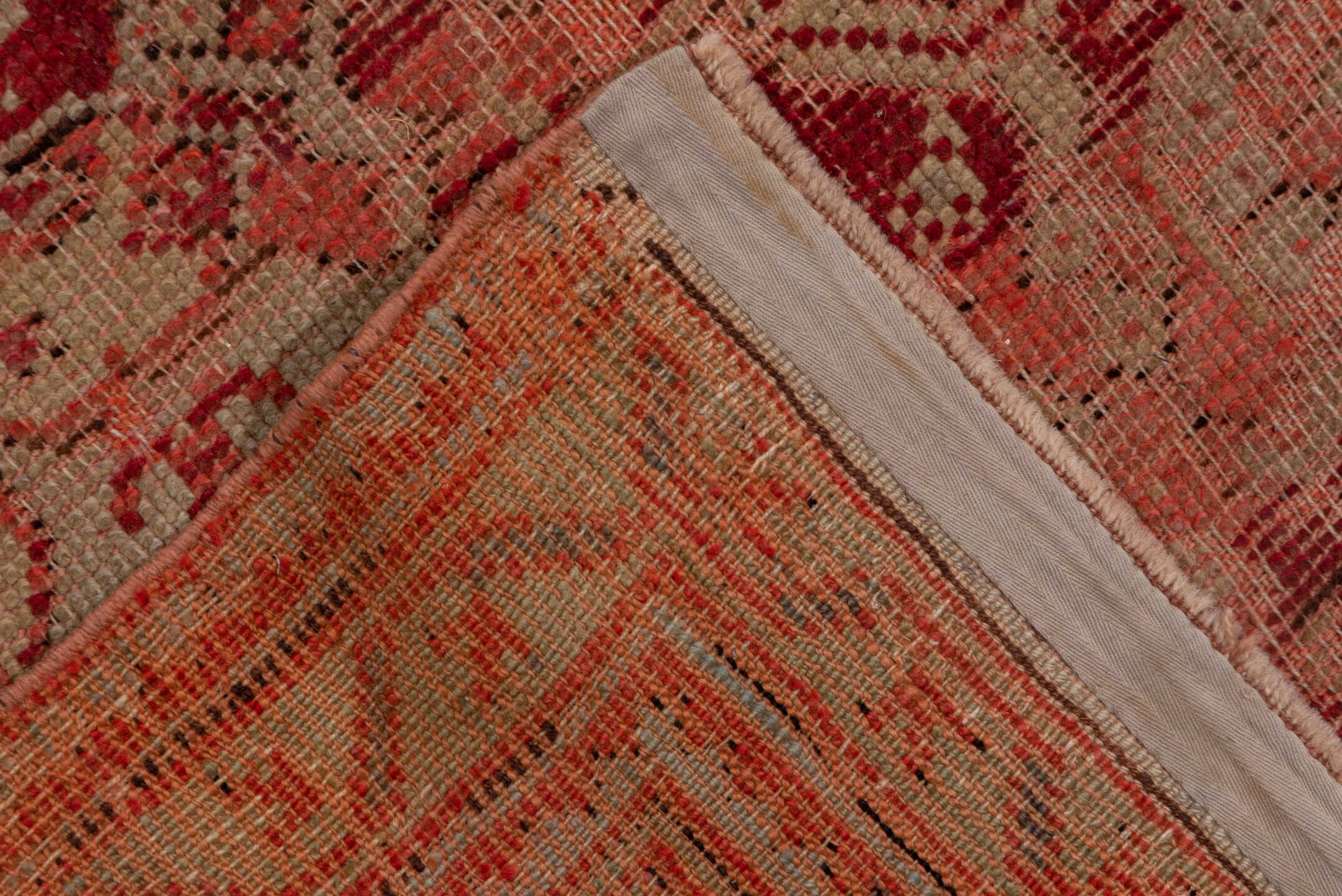 12' x 17' one-of-a-kind handmade vintage Oushak oversize rug. Color palette: brown, pink, red