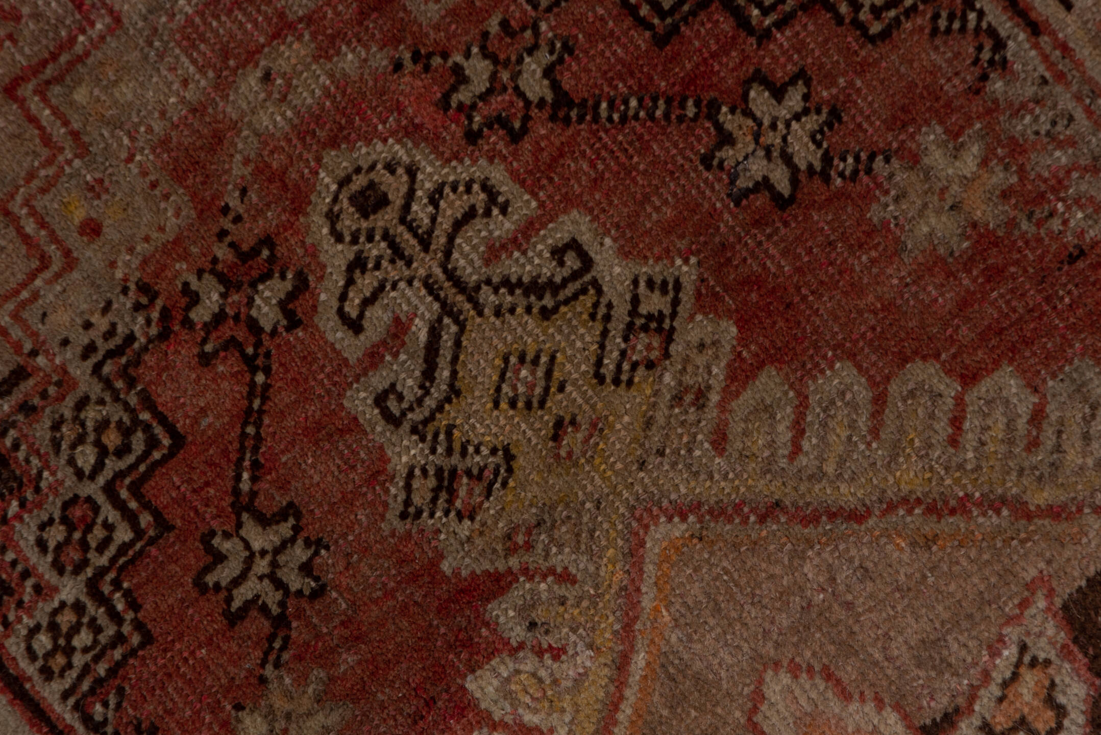 3' x 10' one-of-a-kind handmade vintage Sivas runner rug. Color palette: brown, gray, off-white, pink, red, snow, white