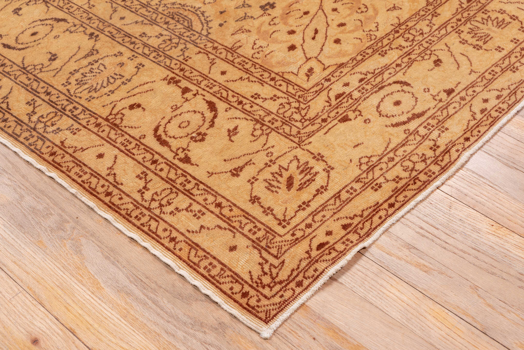 8' x 11' one-of-a-kind handmade antique Sivas large size rug. Color palette: beige, camel, taupe, rose, terra cotta, brown