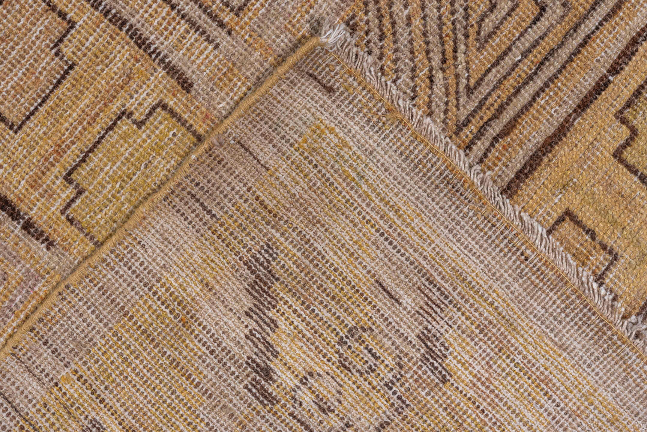 7' x 13' one-of-a-kind handmade antique Khotan large size rug. Color palette: camel, taupe, beige, brown, ivory, ochre, gray