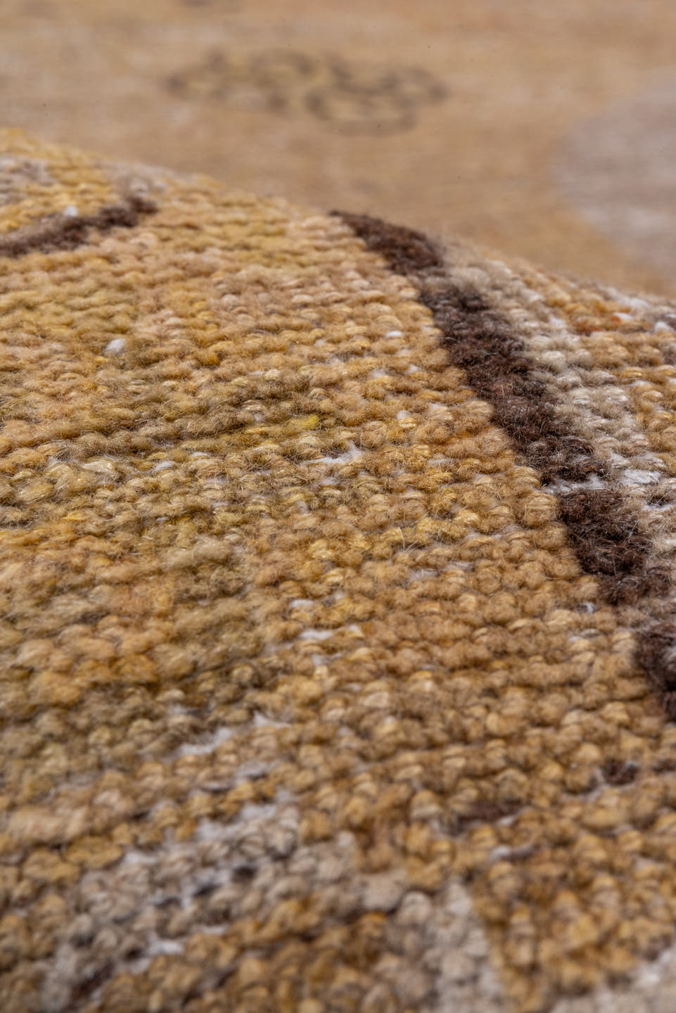 7' x 13' one-of-a-kind handmade antique Khotan large size rug. Color palette: camel, taupe, beige, brown, ivory, ochre, gray