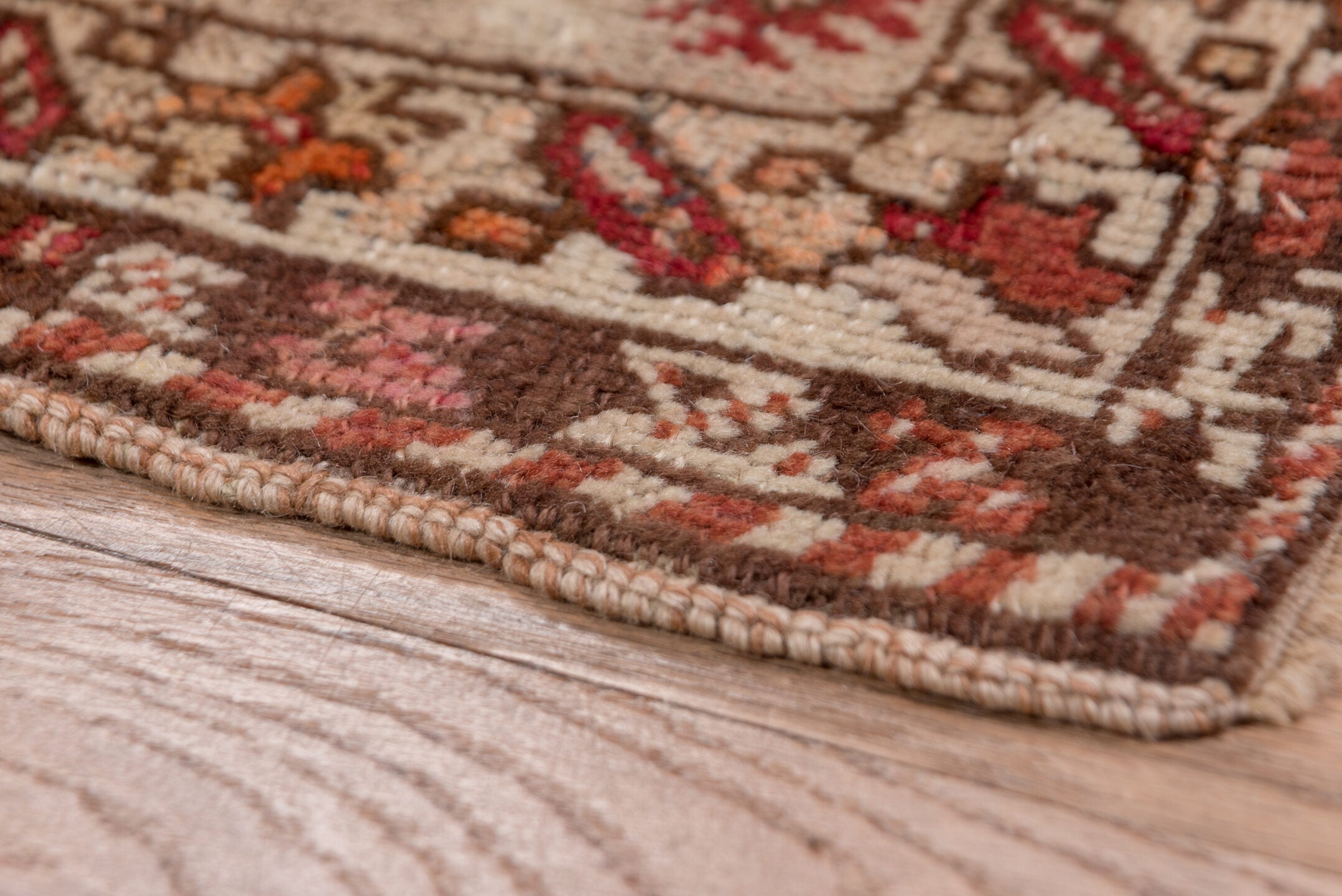 3' x 11' one-of-a-kind handmade vintage Sivas runner rug. Color palette: rust, ivory, terra cotta, brown, burgundy, camel