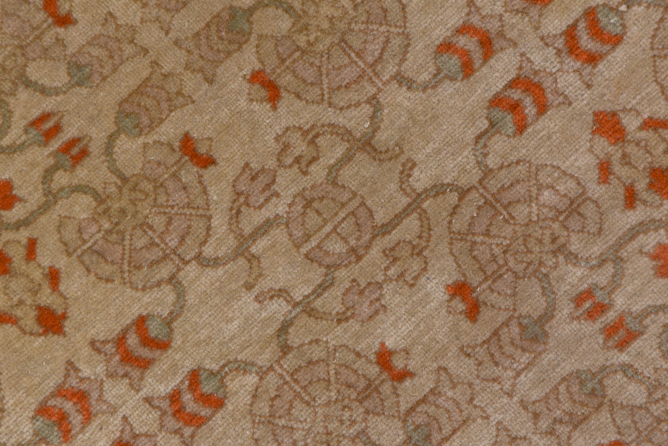 4' x 5' one-of-a-kind handmade vintage Hereke small size rug. Color palette: beige, taupe, ivory, terra cotta, camel, gray