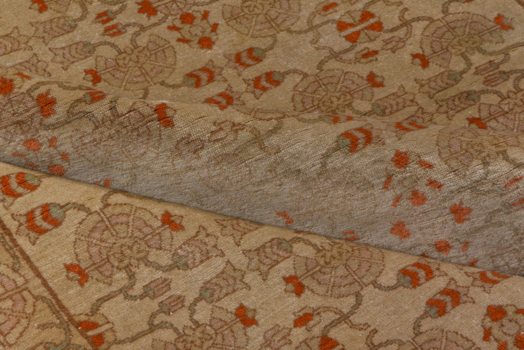 4' x 5' one-of-a-kind handmade vintage Hereke small size rug. Color palette: beige, taupe, ivory, terra cotta, camel, gray