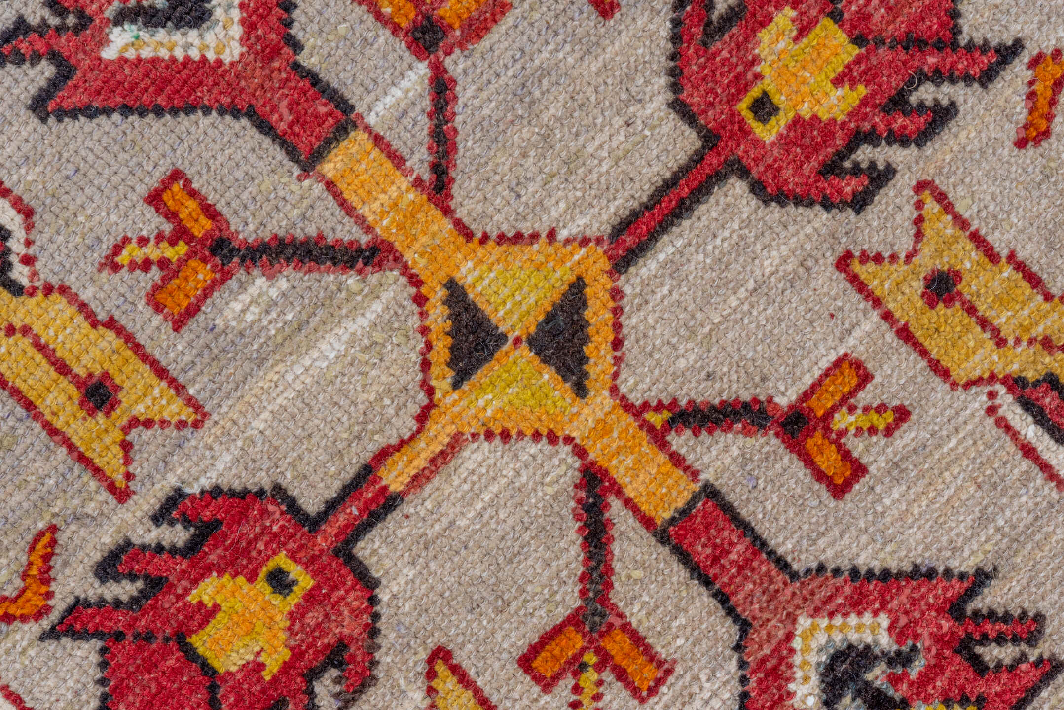 2' x 9' one-of-a-kind handmade vintage Oushak runner rug. Color palette: red, gold, ivory, rust, saffron, charcoal, rose