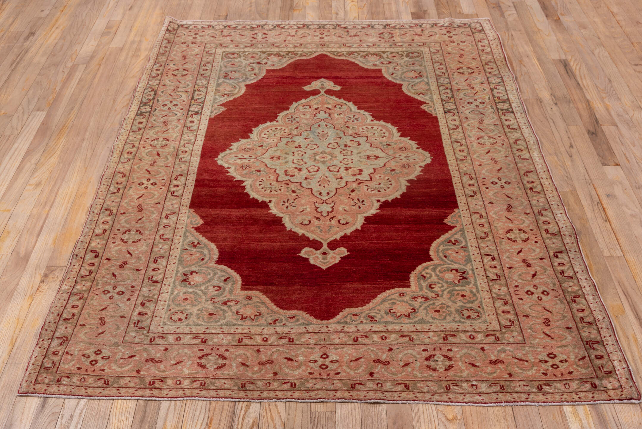 4' x 6' one-of-a-kind handmade vintage Sivas small size rug. Color palette: red, blush, ivory, rose, taupe, burgundy, pink