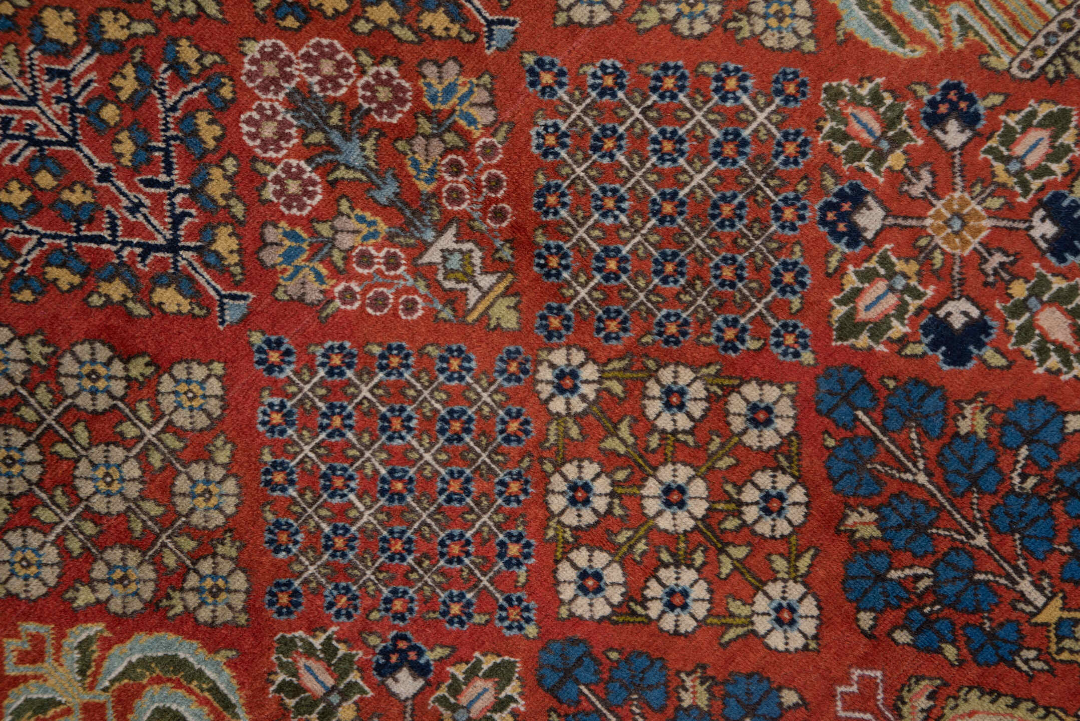 6' x 8' one-of-a-kind handmade vintage Tabriz medium size rug. Color palette: blue, brown, fiord, gray, off-white, pink, red