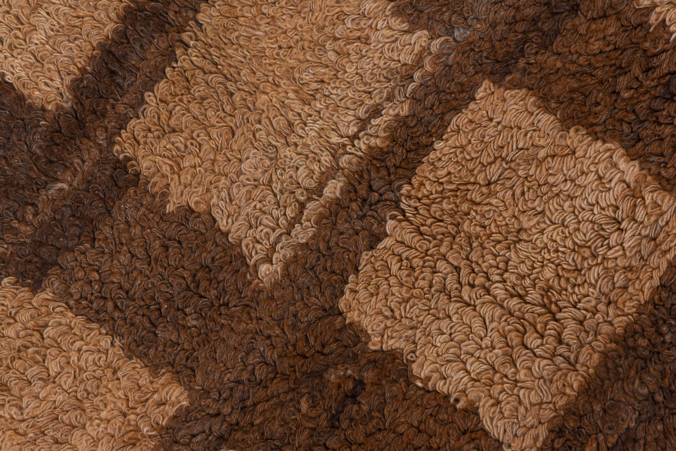 3' x 4' one-of-a-kind handmade vintage Tulu small size rug. Color palette: brown, camel, taupe, beige, gray