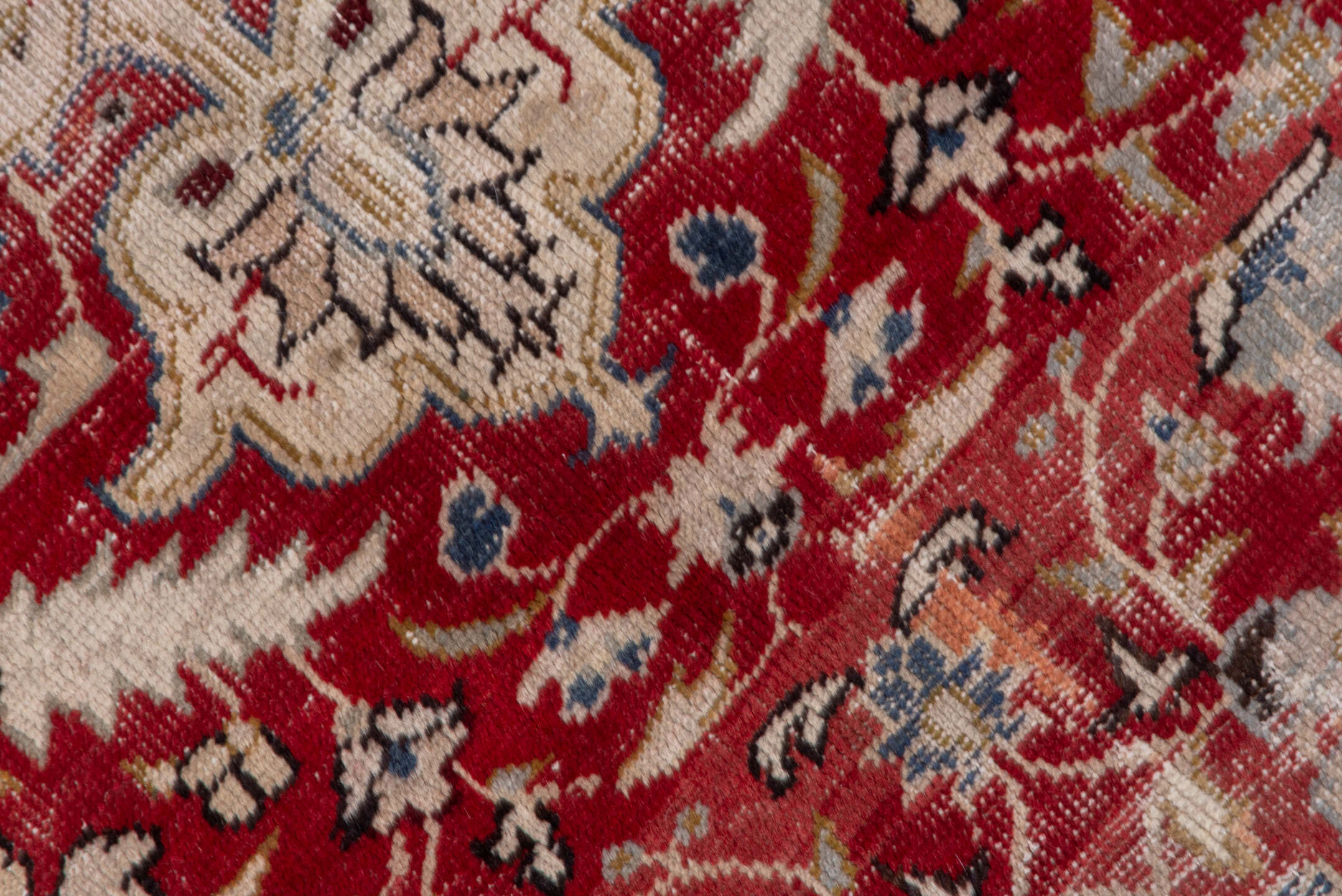 6' x 8' one-of-a-kind handmade vintage Oushak medium size rug. Color palette: red, ivory, beige, blue, taupe, burgundy, gray