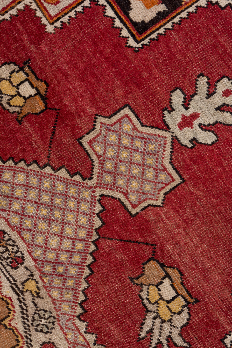 6' x 9' one-of-a-kind handmade vintage Oushak medium size rug. Color palette: rust, ivory, gold, burgundy, blush, charcoal