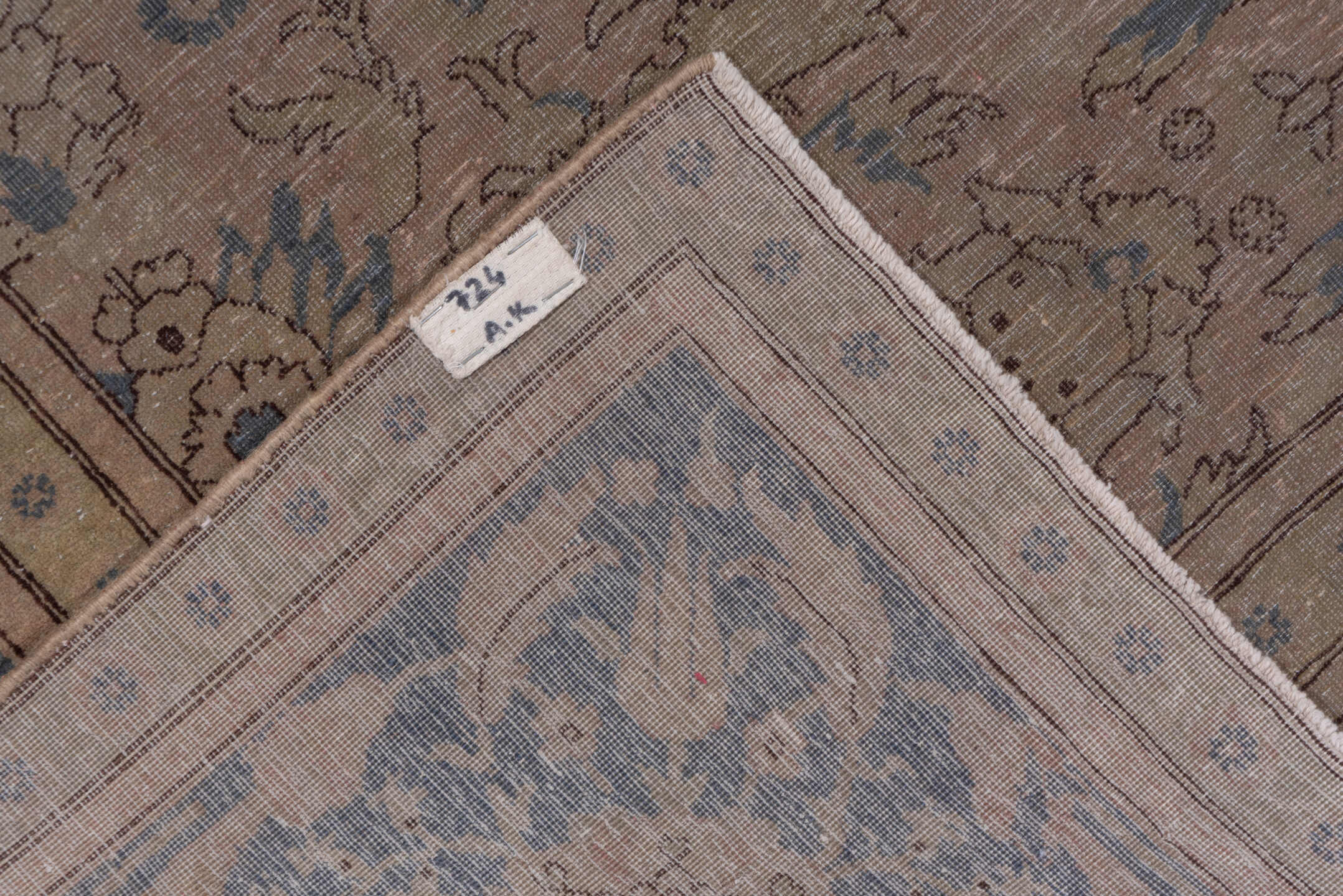 8' x 11' one-of-a-kind handmade vintage Sivas large size rug. Color palette: taupe, slate, dusty blue, beige, ivory, rose