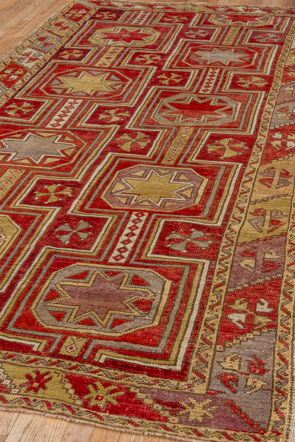4' x 9' one-of-a-kind handmade vintage Oushak rug. Color palette: red, ivory, taupe, lavender, rust, gold, brown, beige