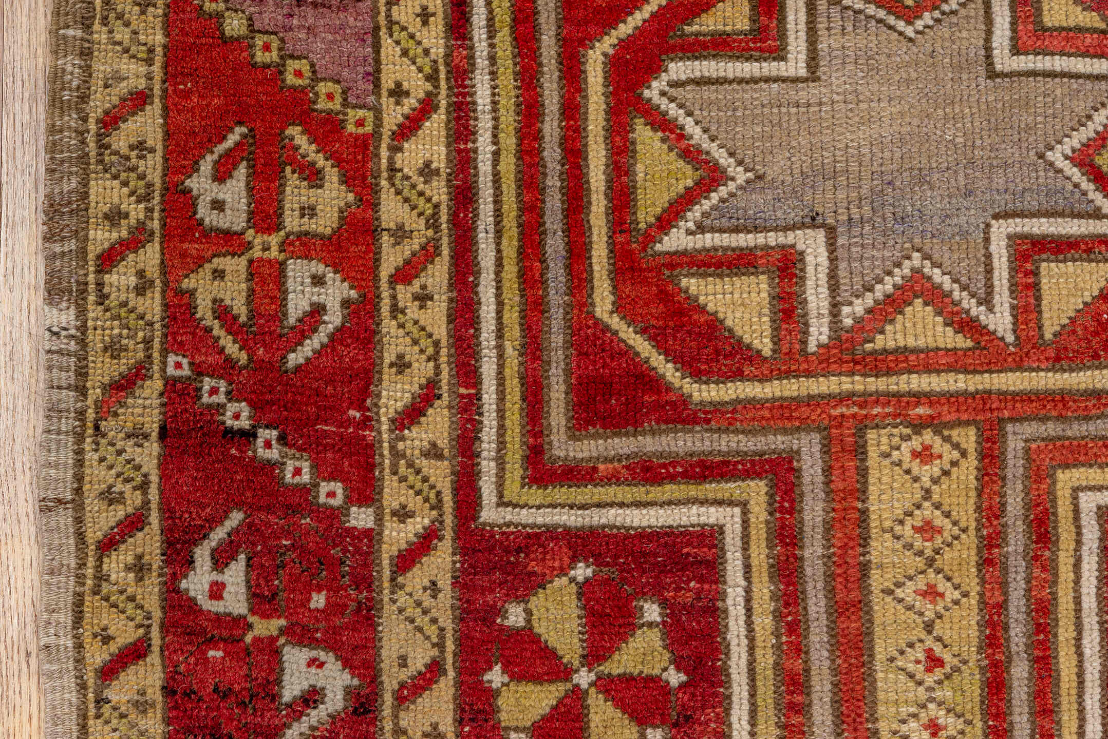 4' x 9' one-of-a-kind handmade vintage Oushak rug. Color palette: red, ivory, taupe, lavender, rust, gold, brown, beige