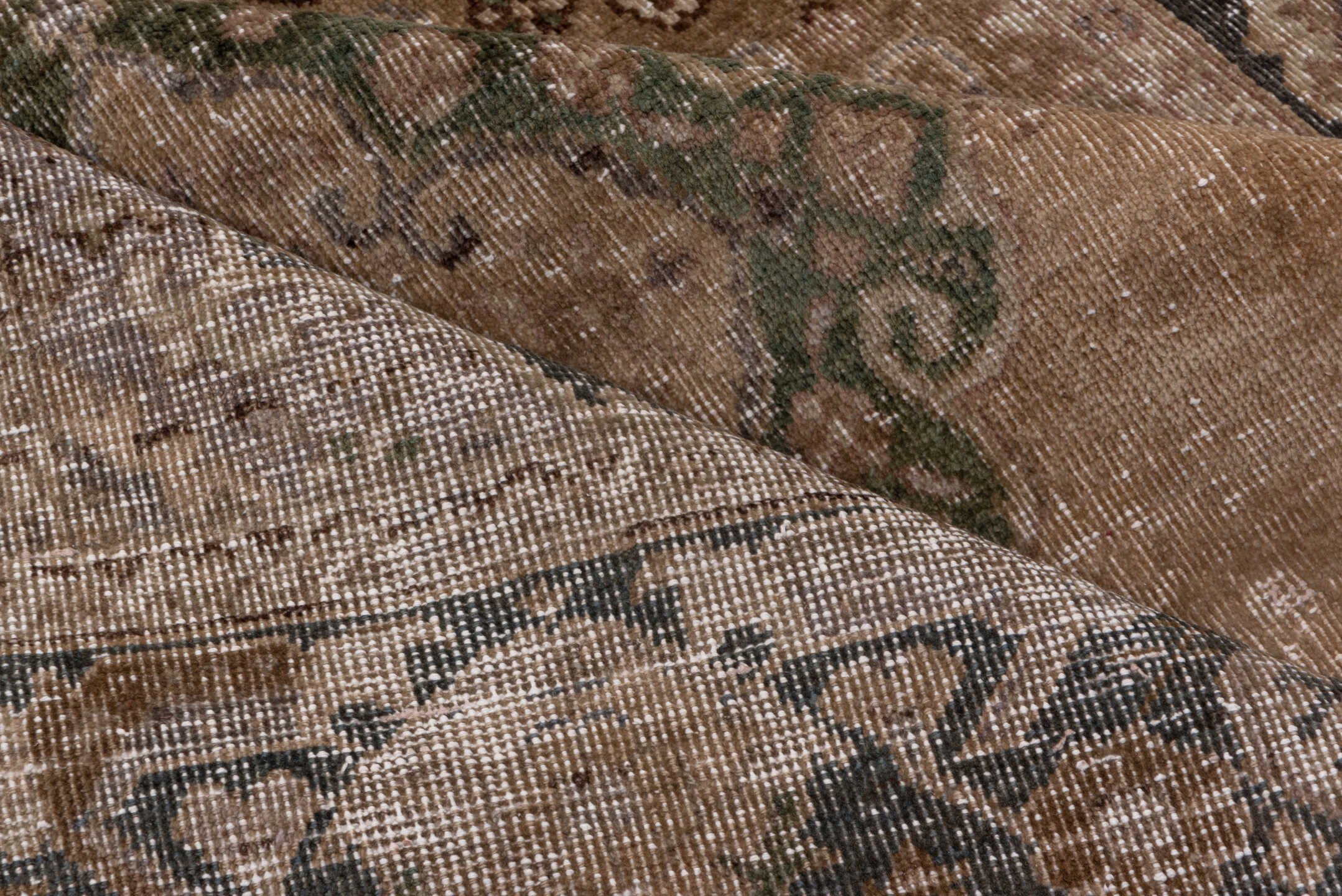 5' x 13' one-of-a-kind handmade vintage Oushak runner rug. Color palette: brown, gray, light gray, off-white, pink