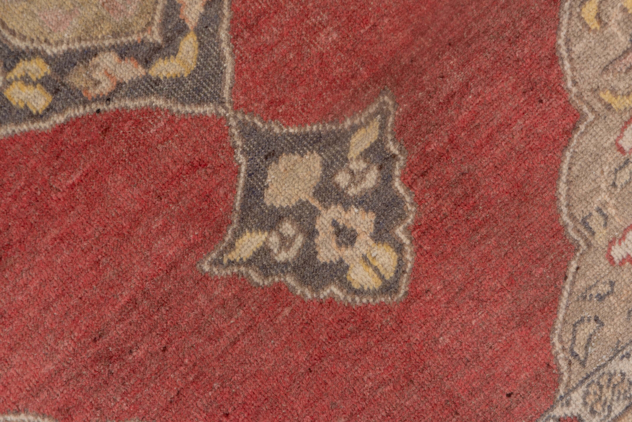 4' x 6' one-of-a-kind handmade vintage Oushak small size rug. Color palette: coral, taupe, ivory, gold, charcoal, camel