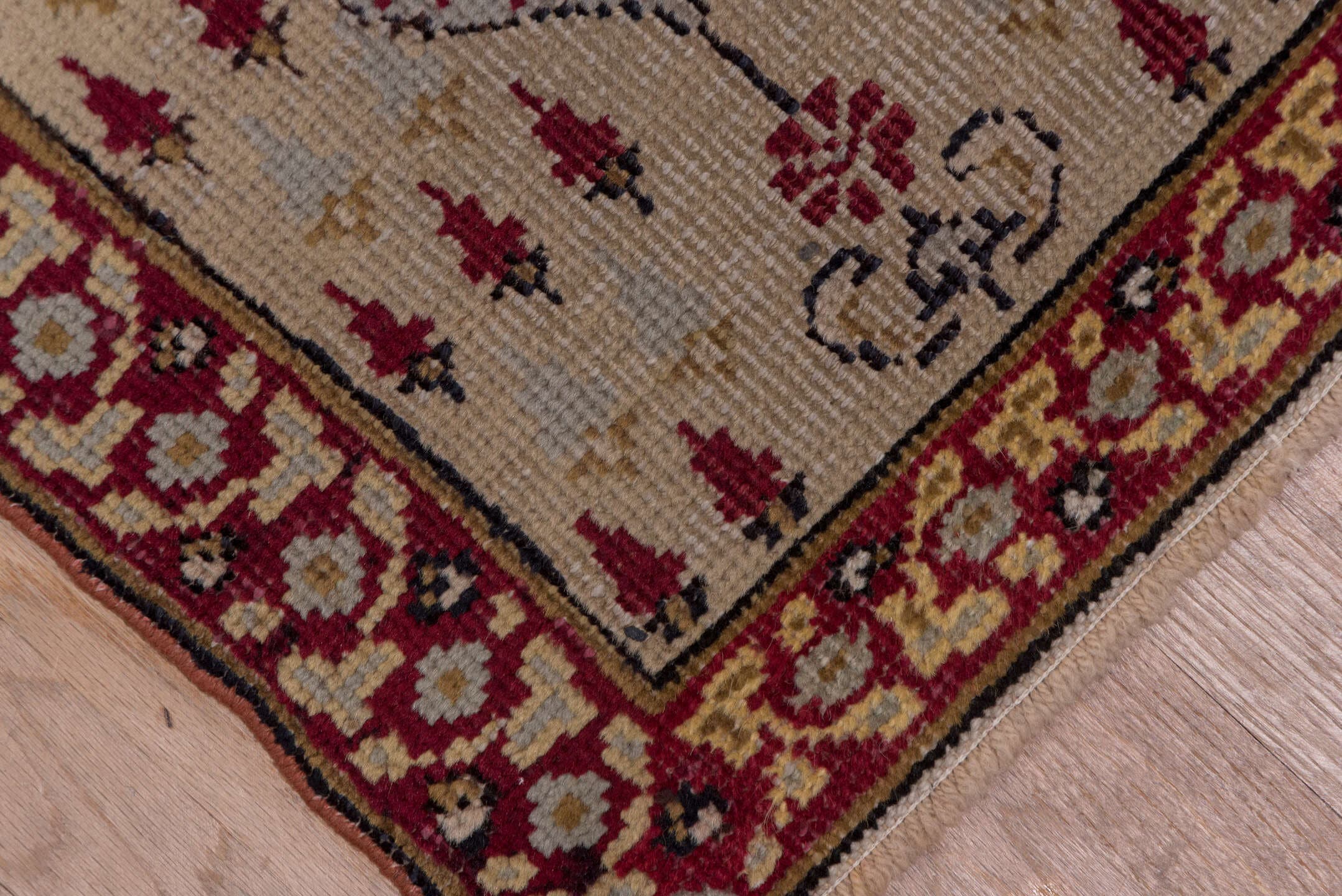 1' x 18' one-of-a-kind handmade vintage Oushak rug. Color palette: ivory, crimson, burgundy, taupe, brown, gold, red, beige