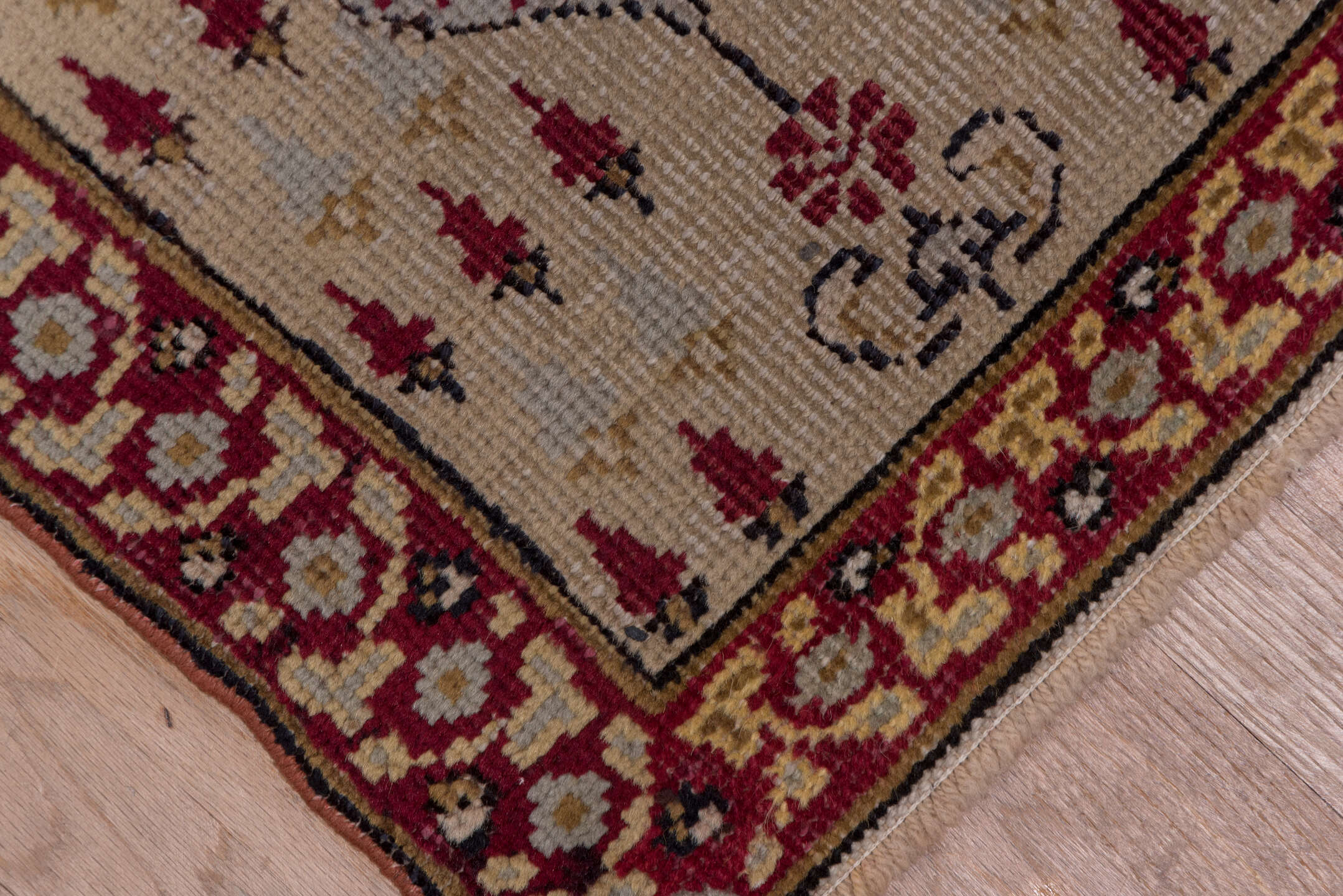 1' x 18' one-of-a-kind handmade vintage Oushak rug. Color palette: ivory, crimson, burgundy, taupe, brown, gold, red, beige
