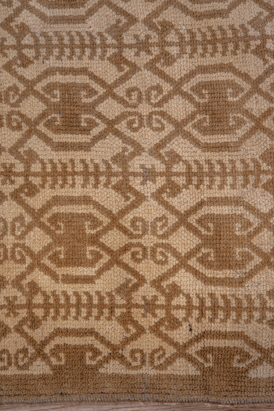 3' x 9' one-of-a-kind handmade vintage Oushak runner rug. Color palette: camel, beige, taupe, sand, gray