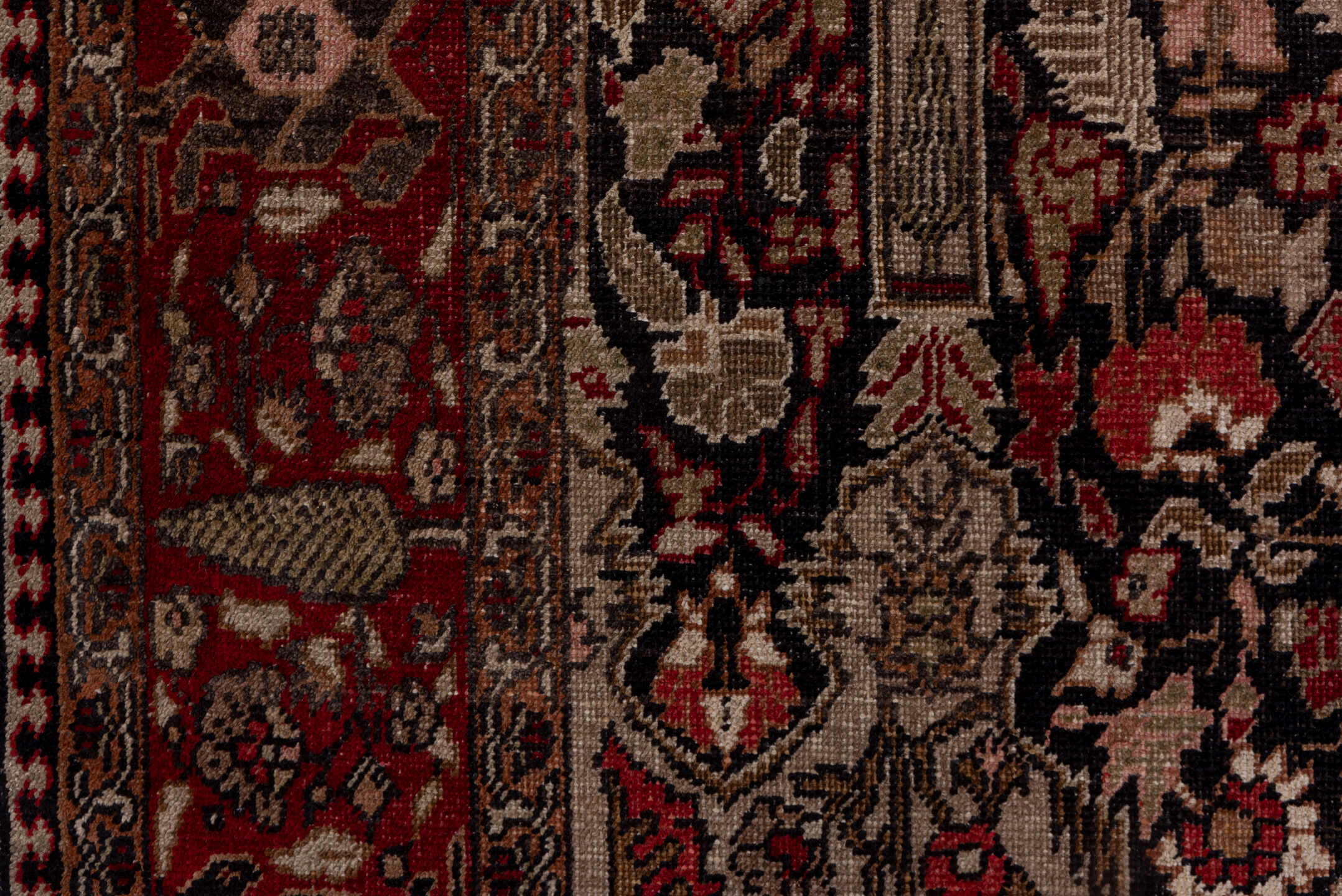 5' x 10' one-of-a-kind handmade vintage Oushak medium size rug. Color palette: red, ivory, charcoal, taupe, rose, burgundy