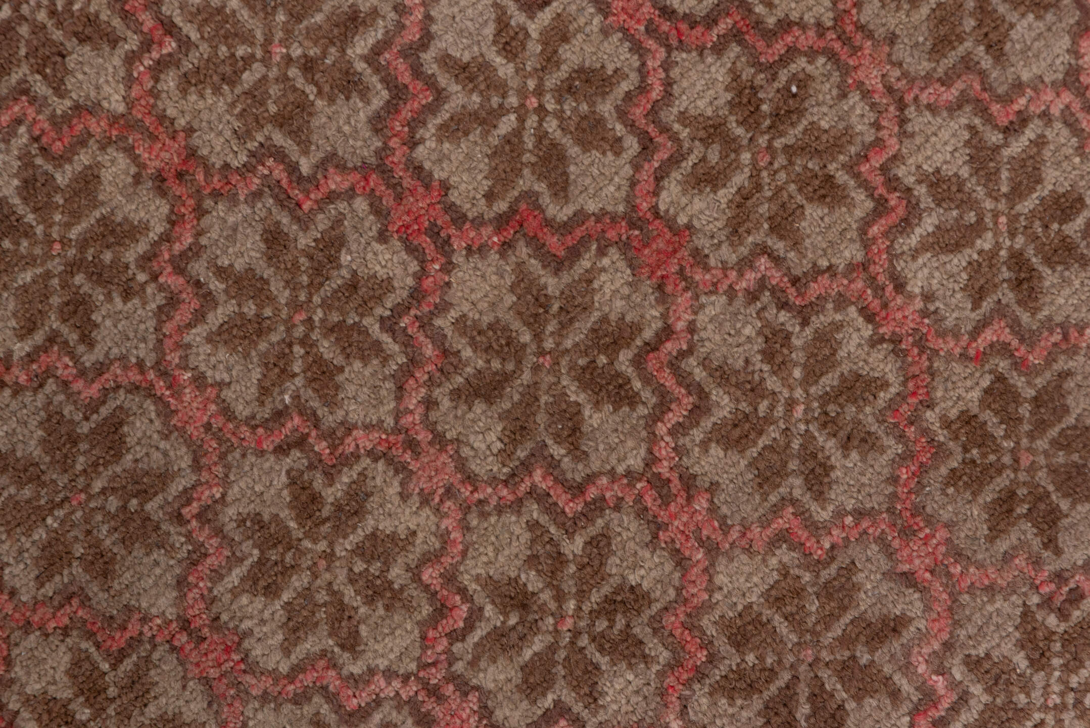 4' x 8' one-of-a-kind handmade vintage Oushak rug. Color palette: brown, gray, light gray, off-white, pink