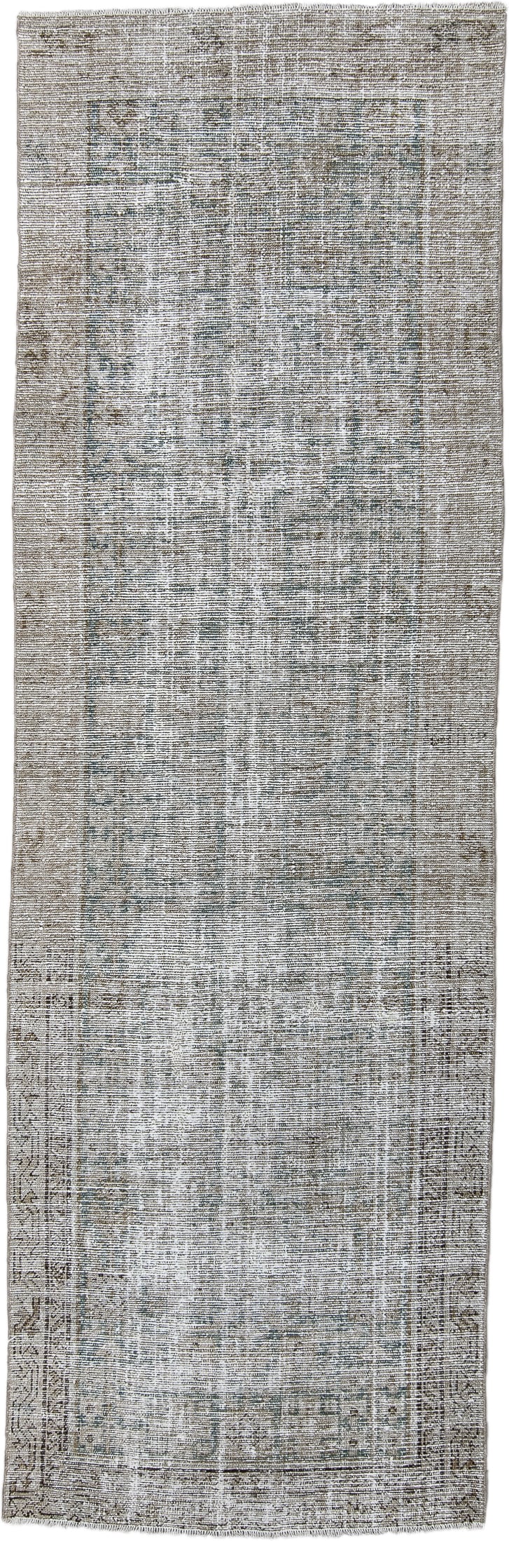 3' x 9' one-of-a-kind handmade vintage Malayer runner rug. Color palette: taupe, ivory, gray, slate, beige