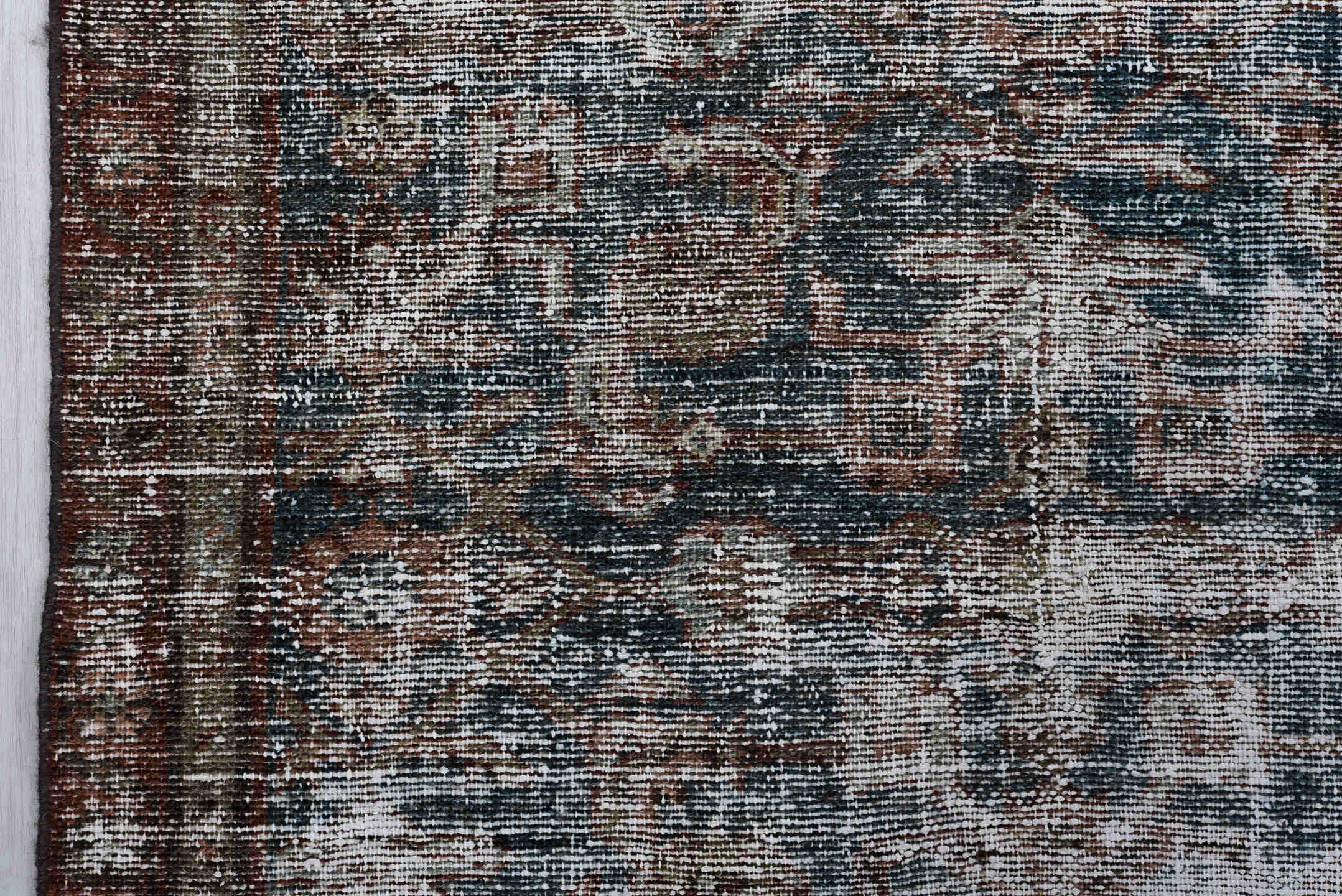 2' x 9' one-of-a-kind handmade vintage Malayer runner rug. Color palette: blue, brown, rust, ivory, charcoal, taupe