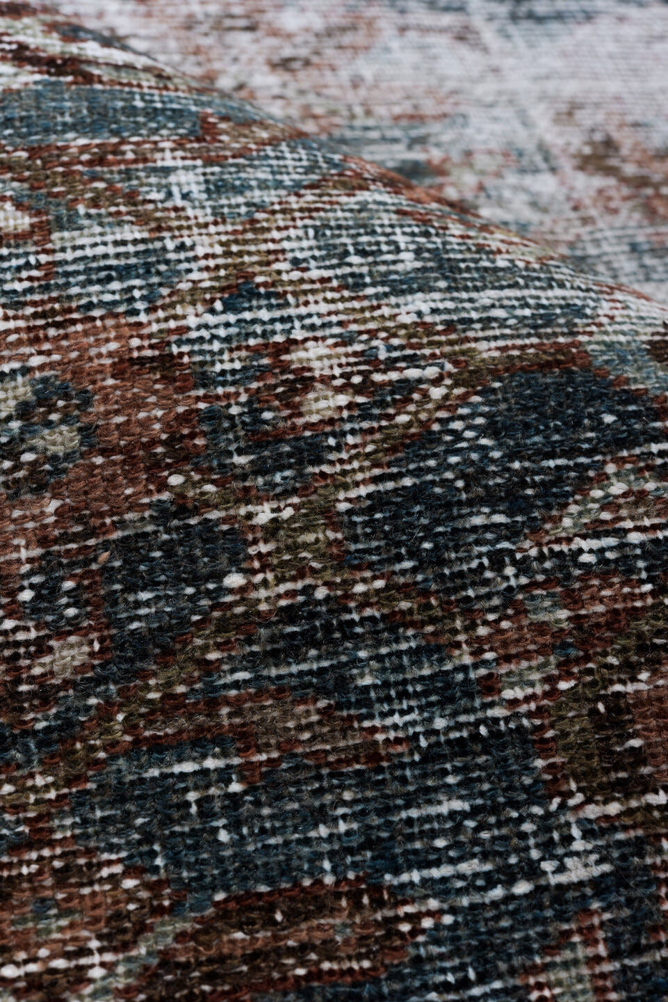 2' x 9' one-of-a-kind handmade vintage Malayer runner rug. Color palette: blue, brown, rust, ivory, charcoal, taupe