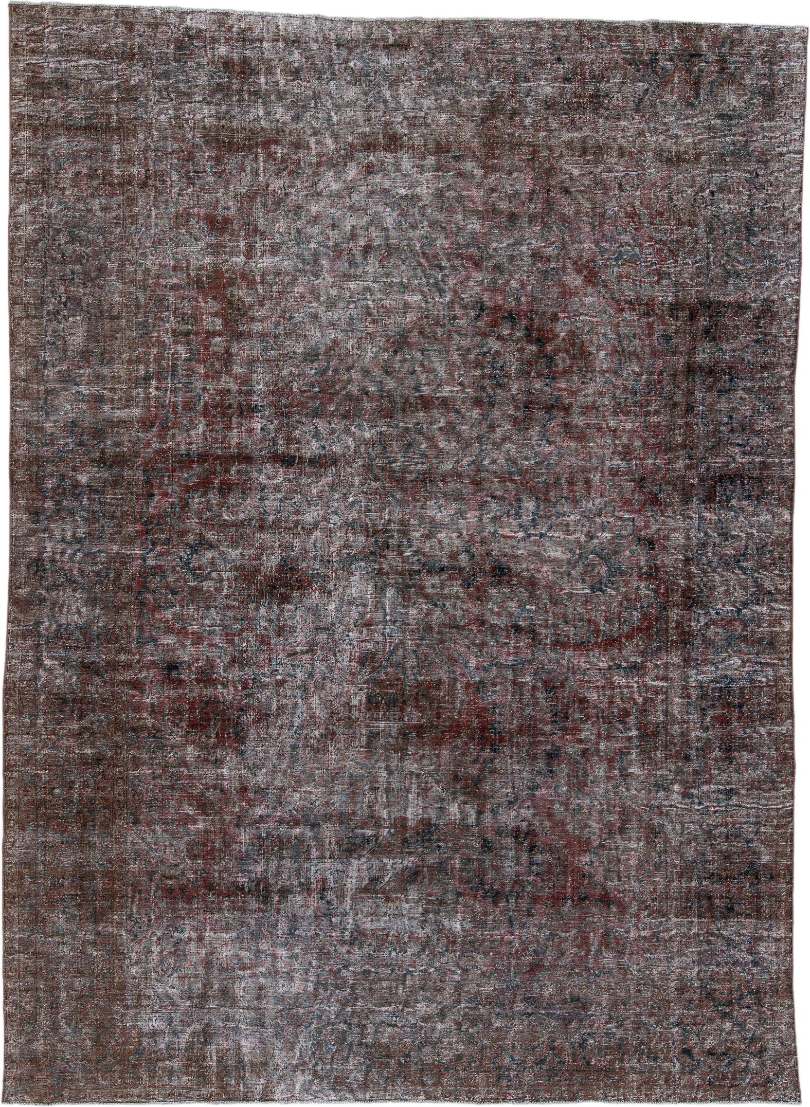 9' x 12' one-of-a-kind handmade vintage Mahal large size rug. Color palette: taupe, rose, charcoal, slate, burgundy, ivory
