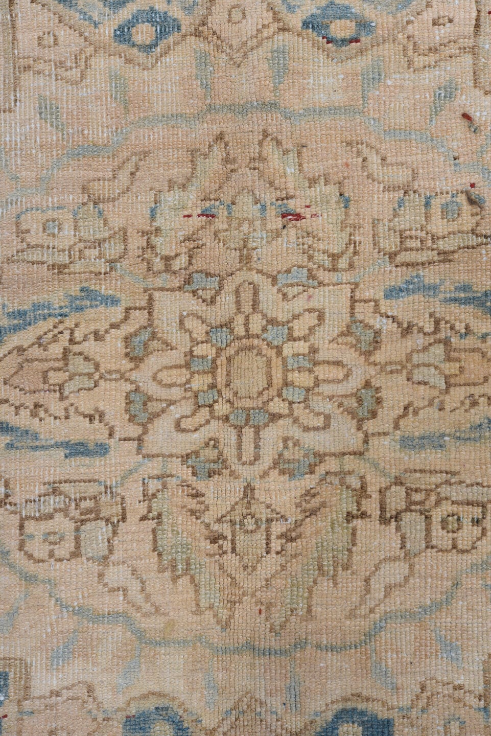 9' x 12' one-of-a-kind handmade vintage Heriz large size rug. Color palette: ivory, sky blue, beige, taupe, rust, camel