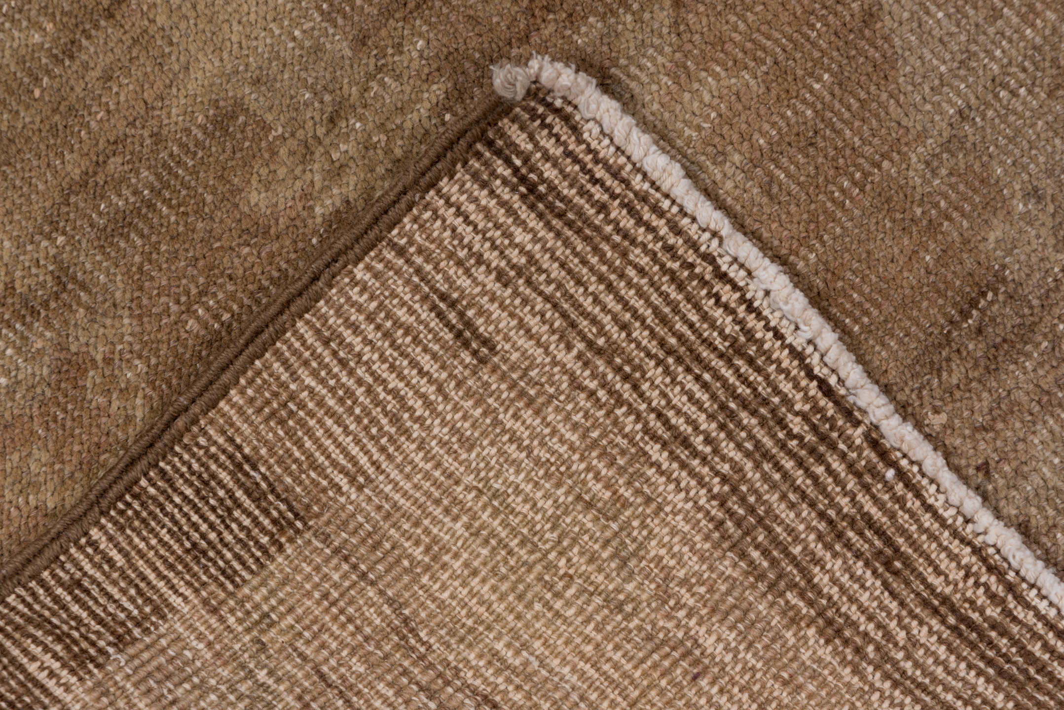 6' x 9' one-of-a-kind handmade vintage Oushak medium size rug. Color palette: taupe, camel, brown, beige, ivory, gray