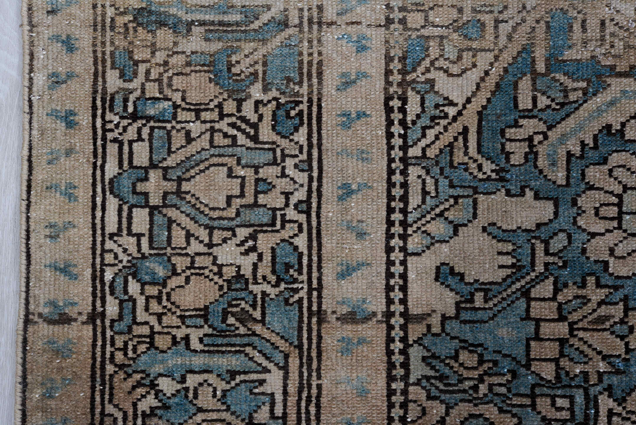 5' x 10' one-of-a-kind handmade antique Malayer runner rug. Color palette: blue, ivory, taupe, slate, charcoal, beige, gray