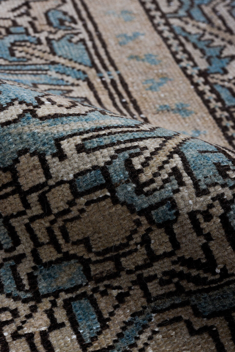 5' x 10' one-of-a-kind handmade antique Malayer runner rug. Color palette: blue, ivory, taupe, slate, charcoal, beige, gray