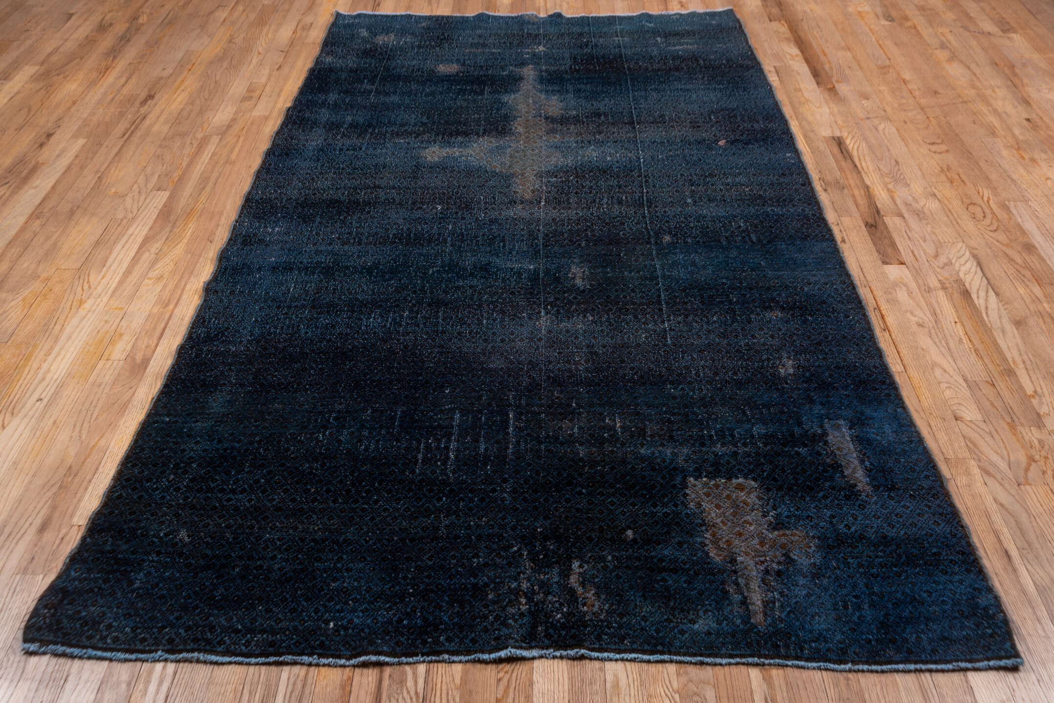 5' x 9' one-of-a-kind handmade vintage Oushak medium size rug. Color palette: indigo, navy, charcoal, slate, taupe, purple