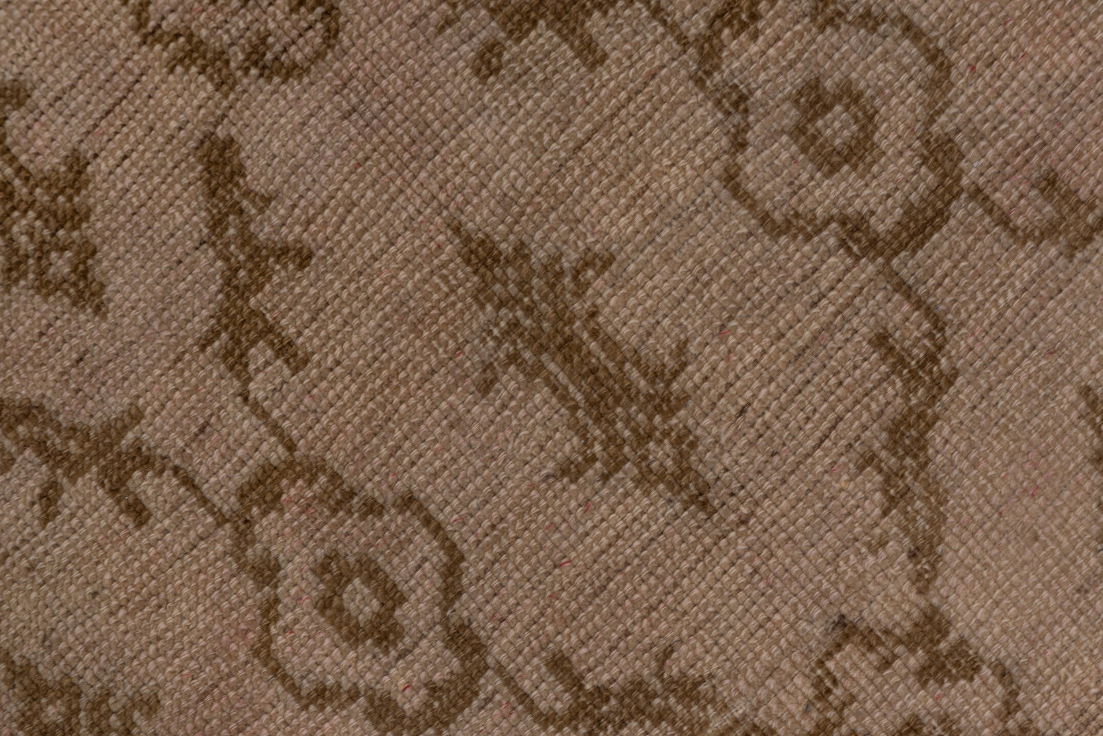 5' x 11' one-of-a-kind handmade vintage Oushak rug. Color palette: brown, gray, light gray, off-white, pink, snow, white