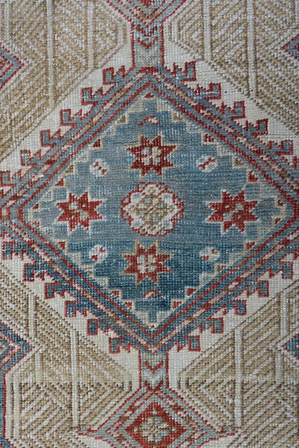 3' x 15' one-of-a-kind handmade vintage Sarab runner rug. Color palette: ivory, rust, brick, indigo, sky_blue, taupe