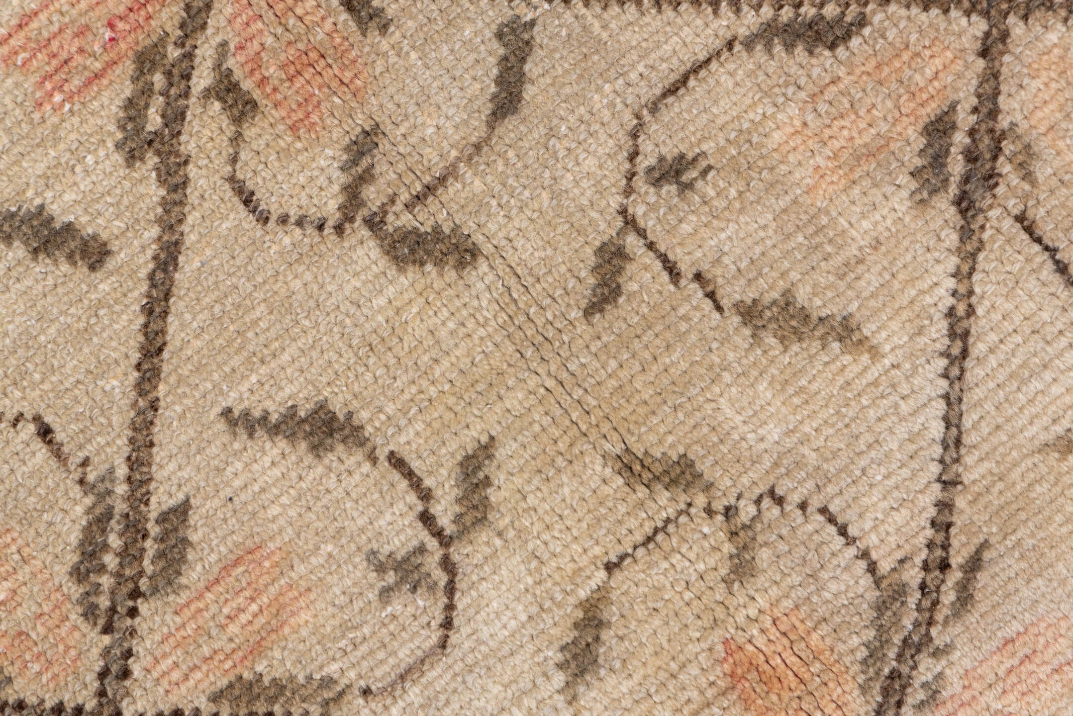 5' x 9' one-of-a-kind handmade vintage Oushak medium size rug. Color palette: beige, taupe, ivory, peach, brown, gray