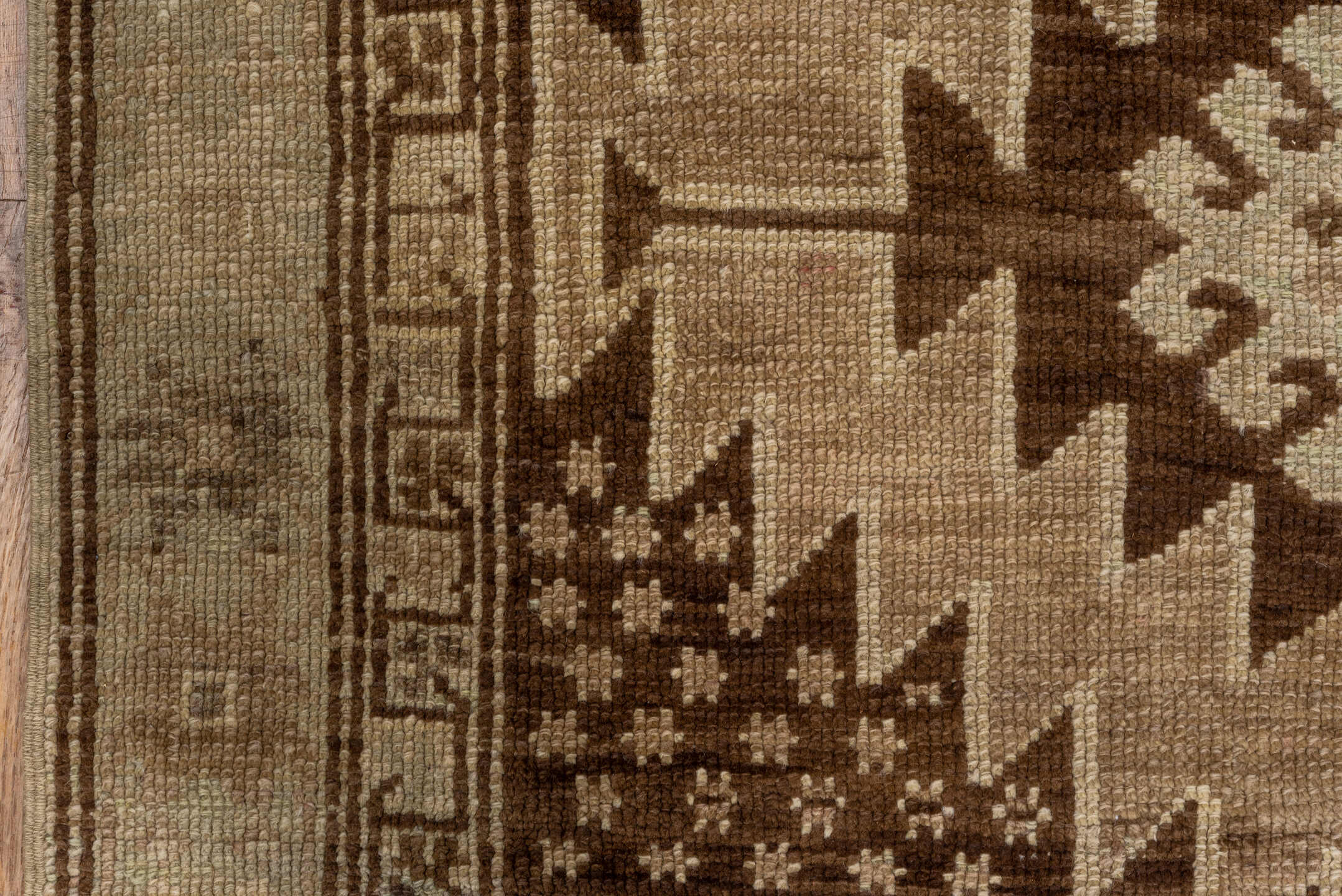 5' x 11' one-of-a-kind handmade vintage Oushak runner rug. Color palette: taupe, brown, ivory, camel, charcoal, beige, gray