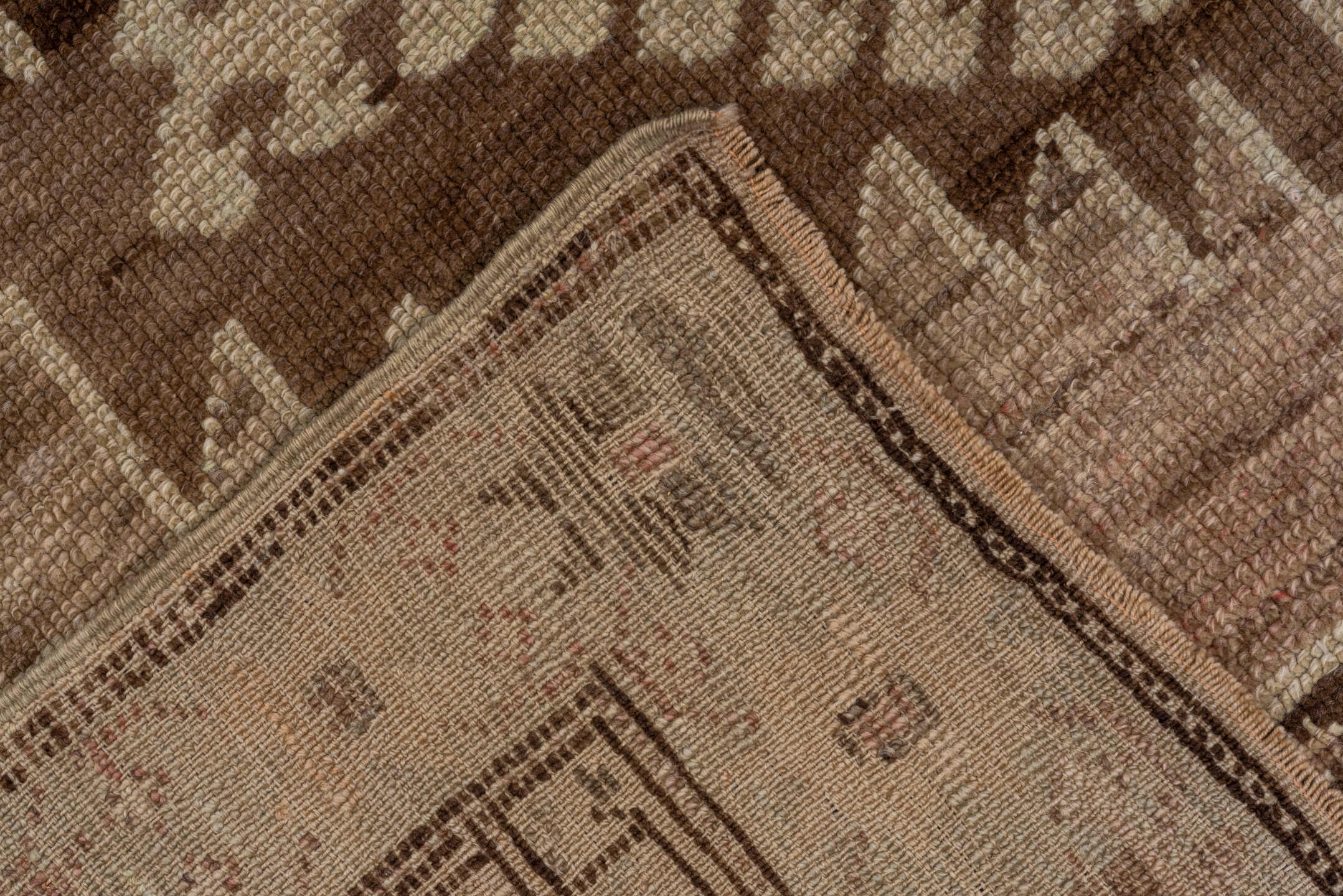 5' x 11' one-of-a-kind handmade vintage Oushak runner rug. Color palette: taupe, brown, ivory, camel, charcoal, beige, gray