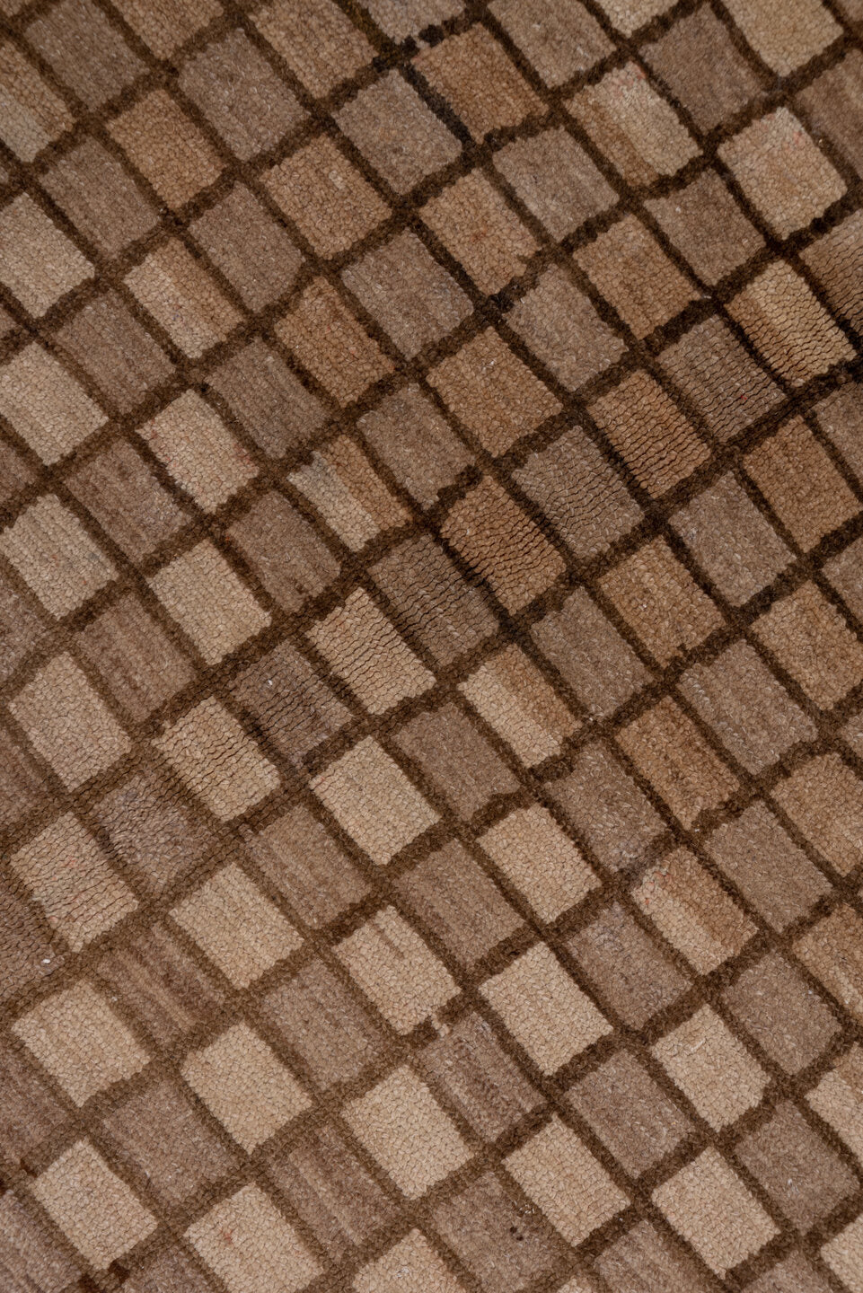 6' x 11' one-of-a-kind handmade vintage Oushak large size rug. Color palette: taupe, brown, camel, beige, gray