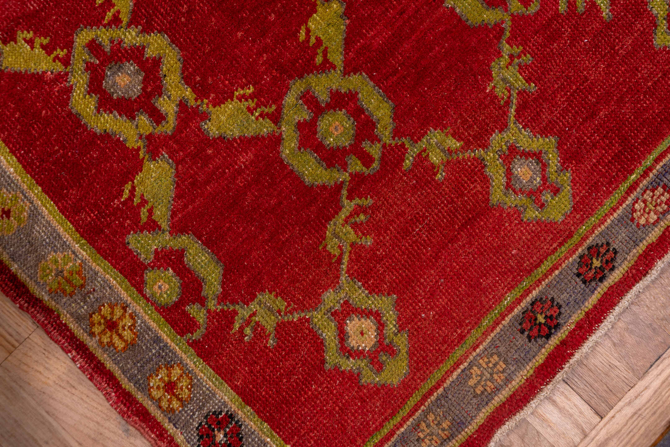 4' x 21' one-of-a-kind handmade vintage Oushak runner rug. Color palette: brown, off-white, pink, red, snow, white
