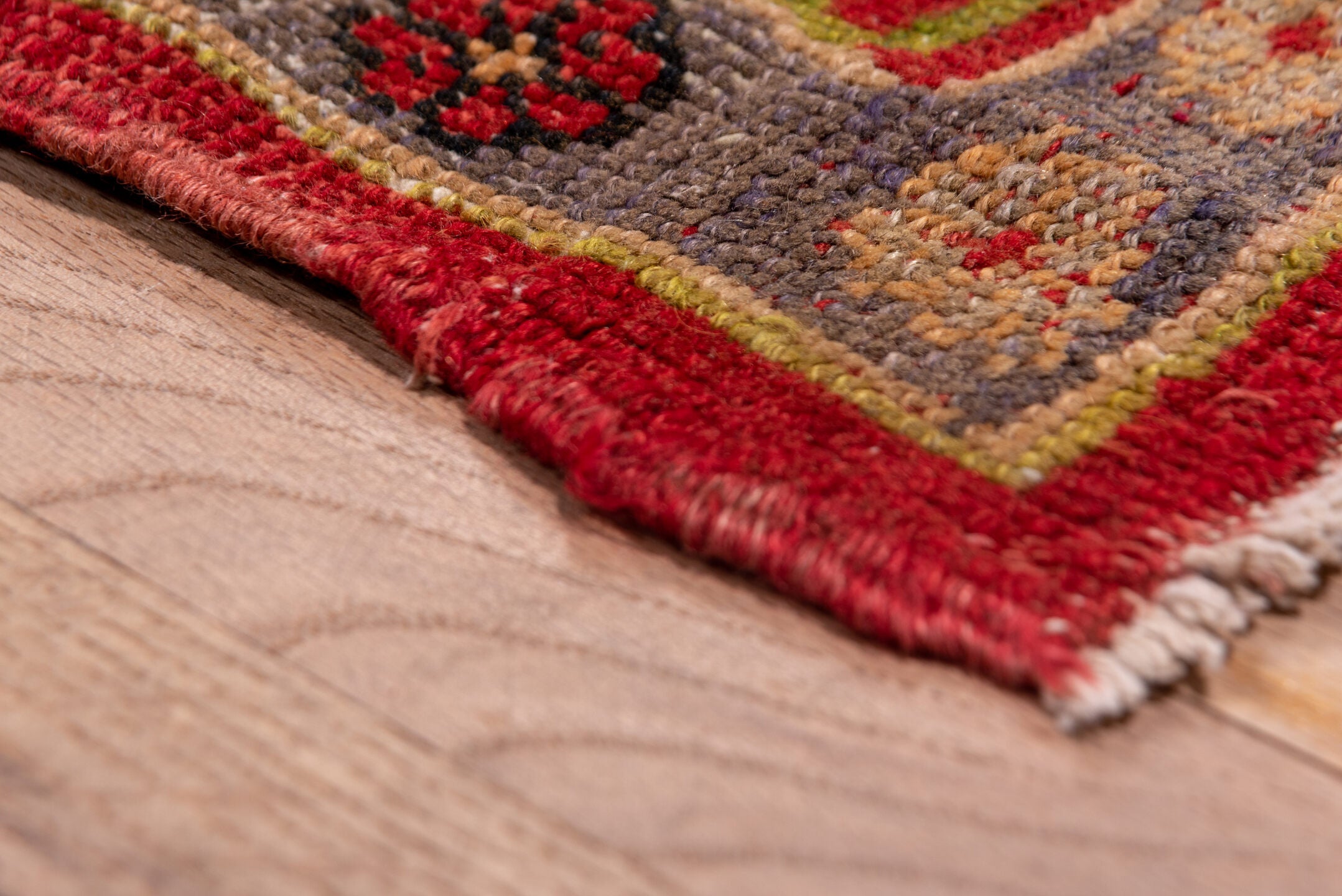 4' x 21' one-of-a-kind handmade vintage Oushak runner rug. Color palette: brown, off-white, pink, red, snow, white