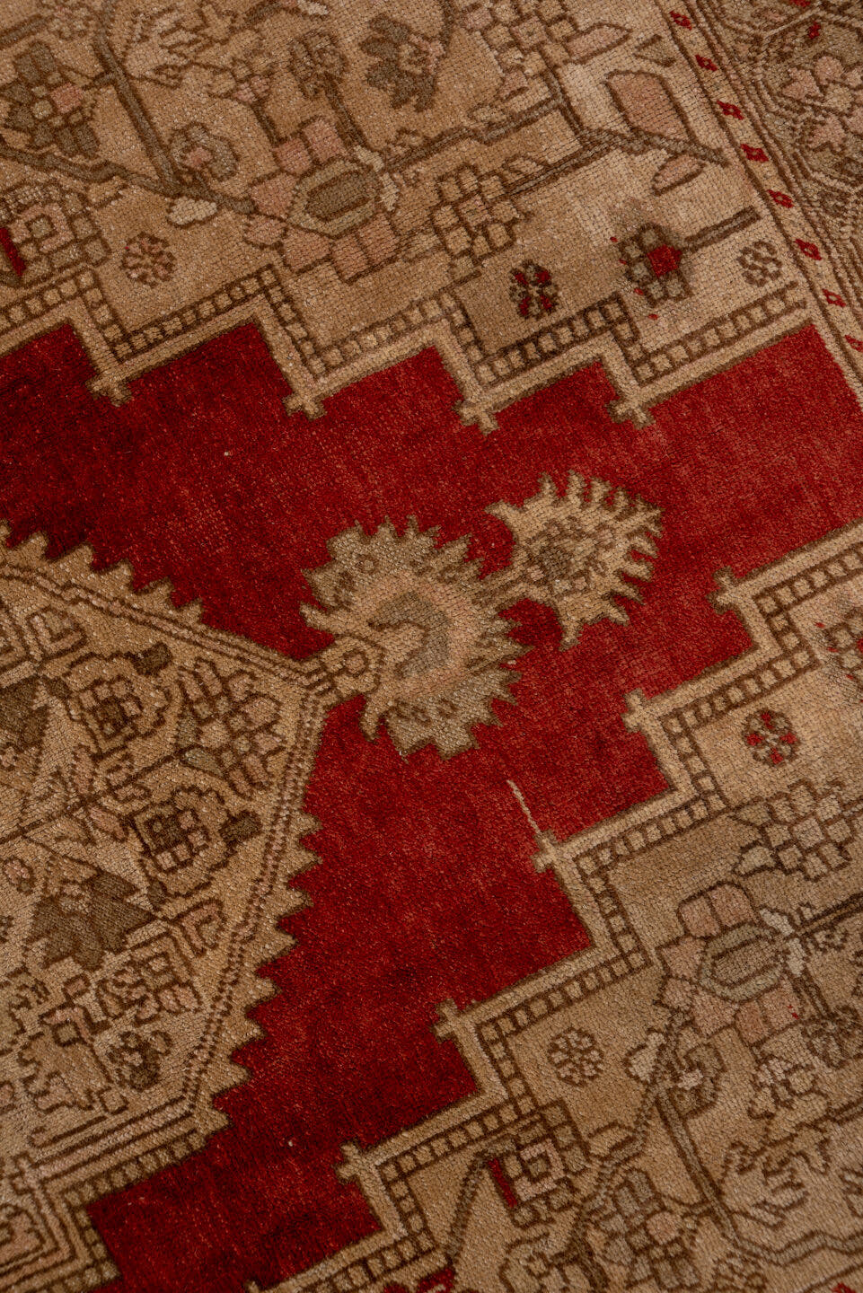 6' x 12' one-of-a-kind handmade vintage Oushak large size rug. Color palette: taupe, terra cotta, beige, ivory, brown, rust