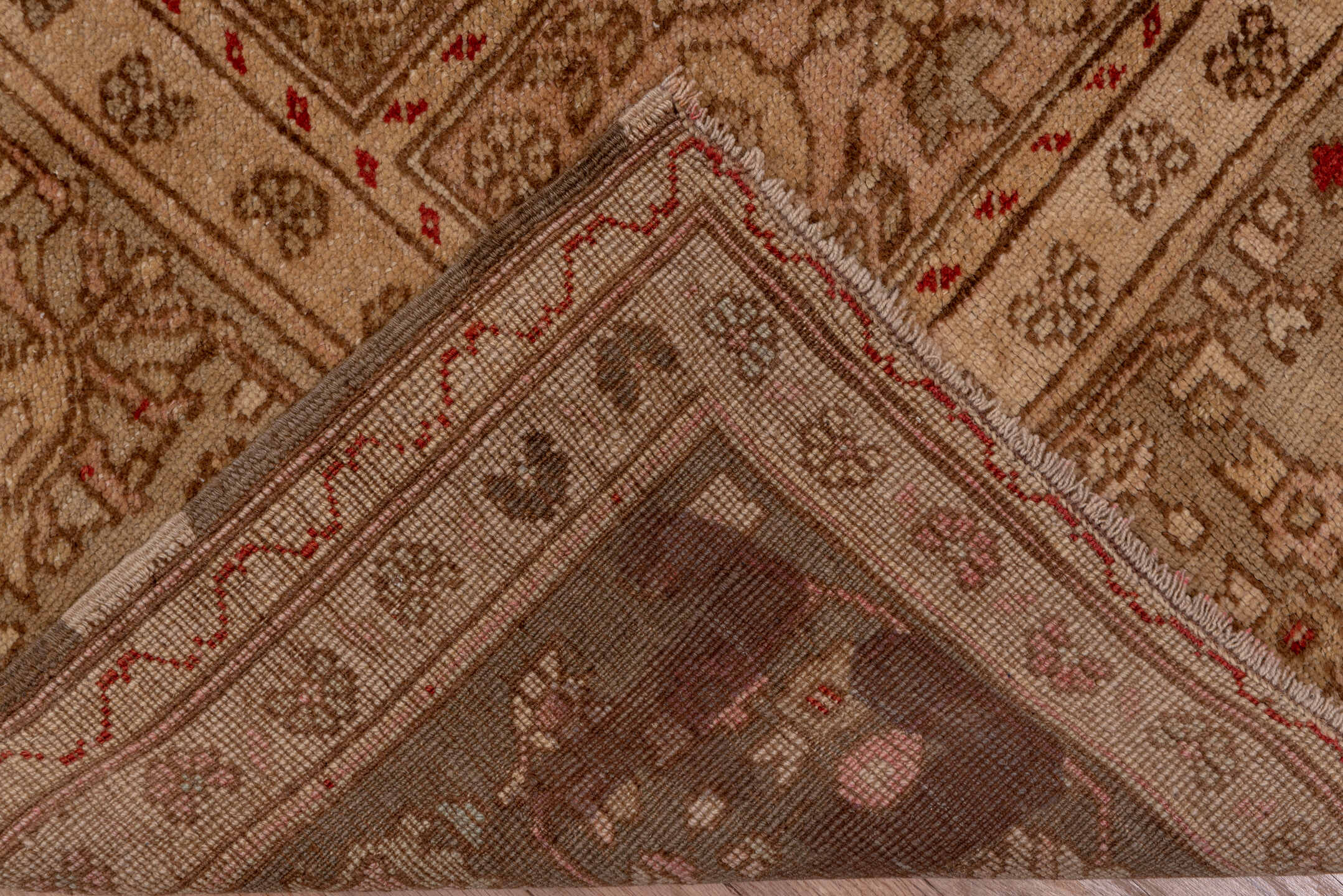 6' x 12' one-of-a-kind handmade vintage Oushak large size rug. Color palette: brown, gray, light gray, pink, red