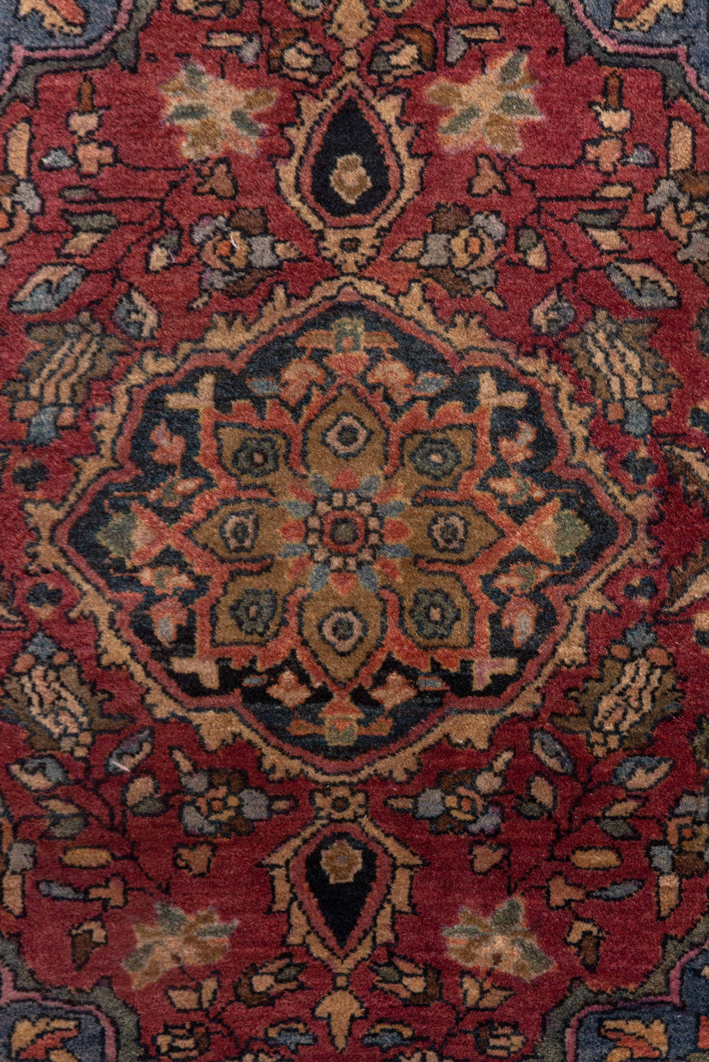 1' x 2' one-of-a-kind handmade vintage Far.Sarouk small size rug. Color palette: rust, ivory, navy, rose, charcoal, taupe