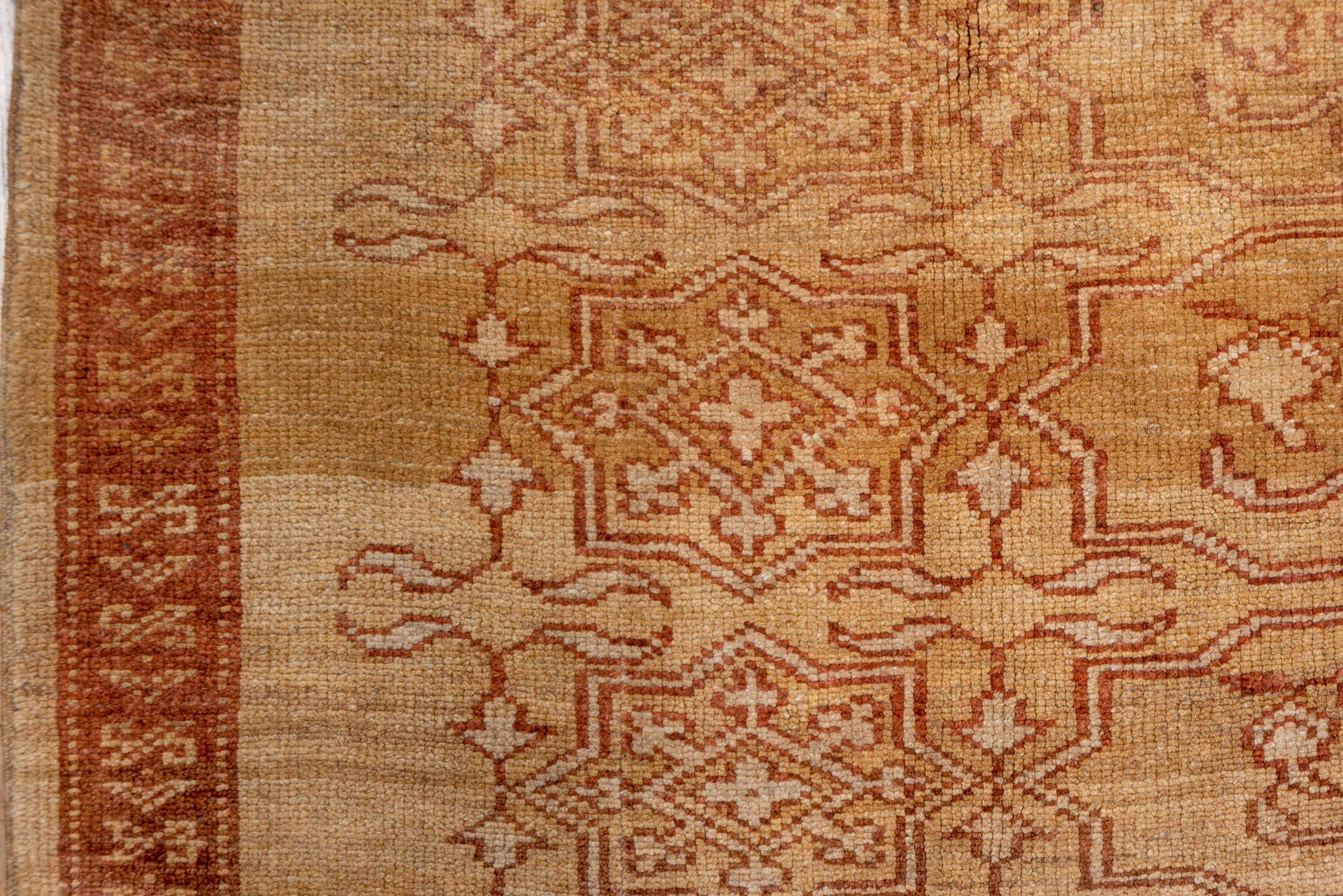 6' x 10' one-of-a-kind handmade vintage Kars large size rug. Color palette: camel, taupe, terra cotta, rose, beige, brown